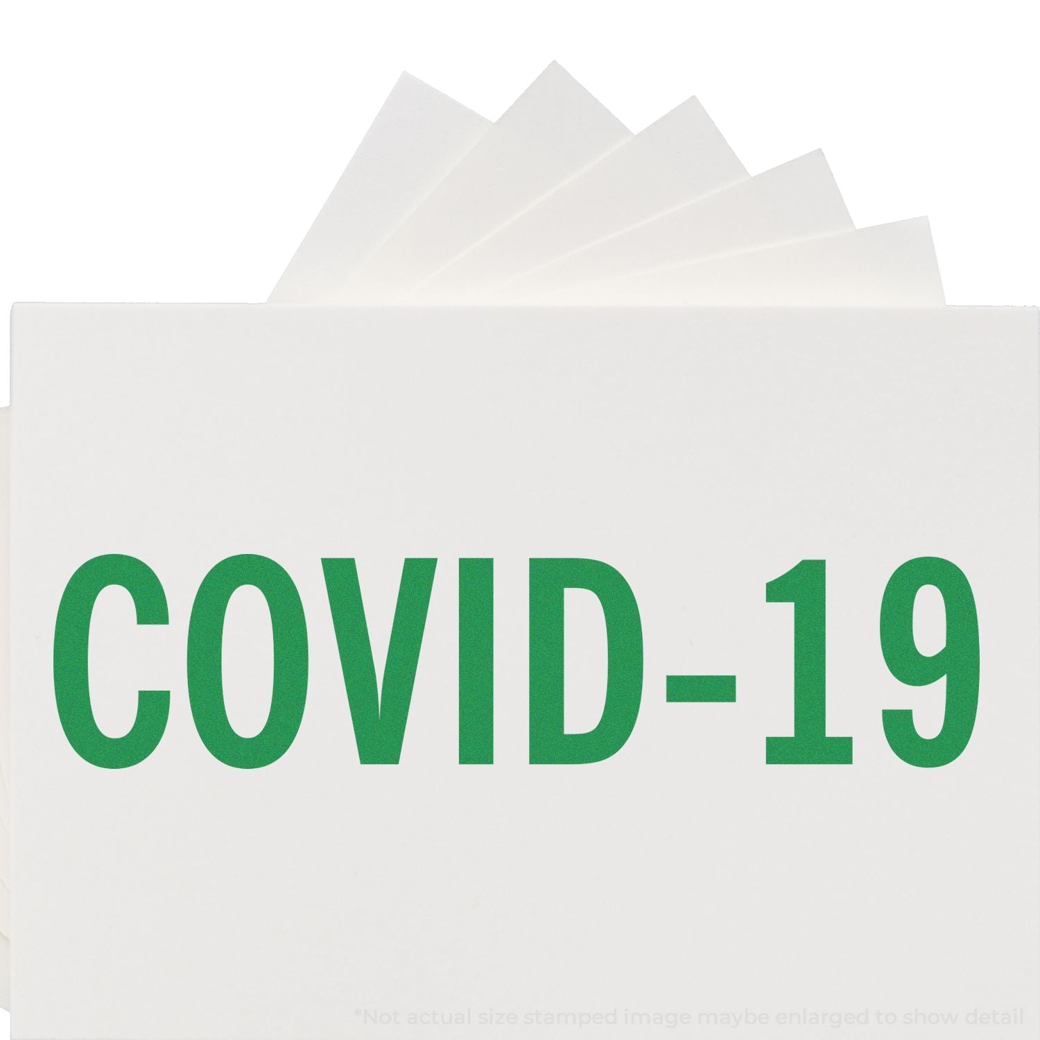 White COVID-19 informational brochure or folder with green title text on a clean white background.