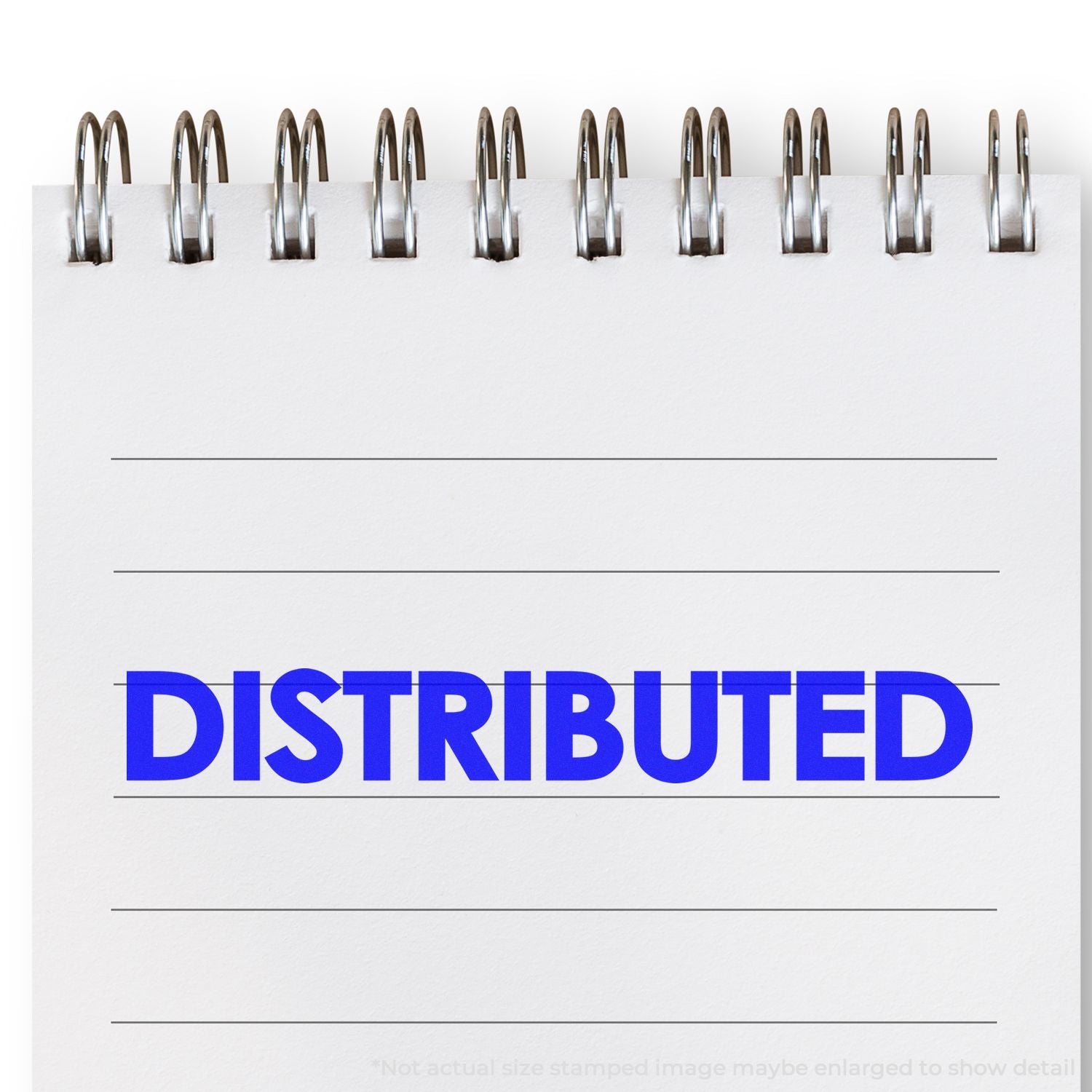 Distributed marketing report with chrome metal ring staples along the top edge and blue DISTRIBUTED stamp on white paper.