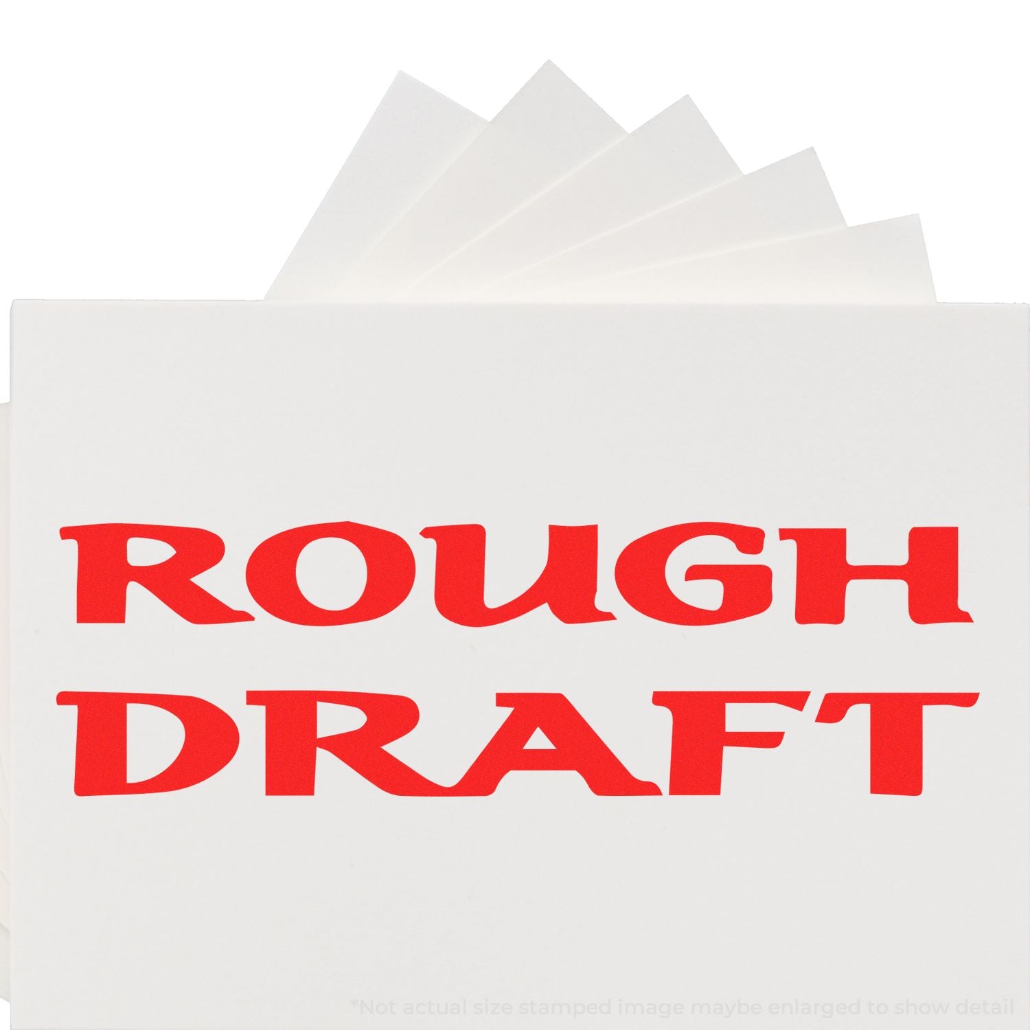 Rough Draft paper packaging box with red lettering and stacked sheets, product branding image.