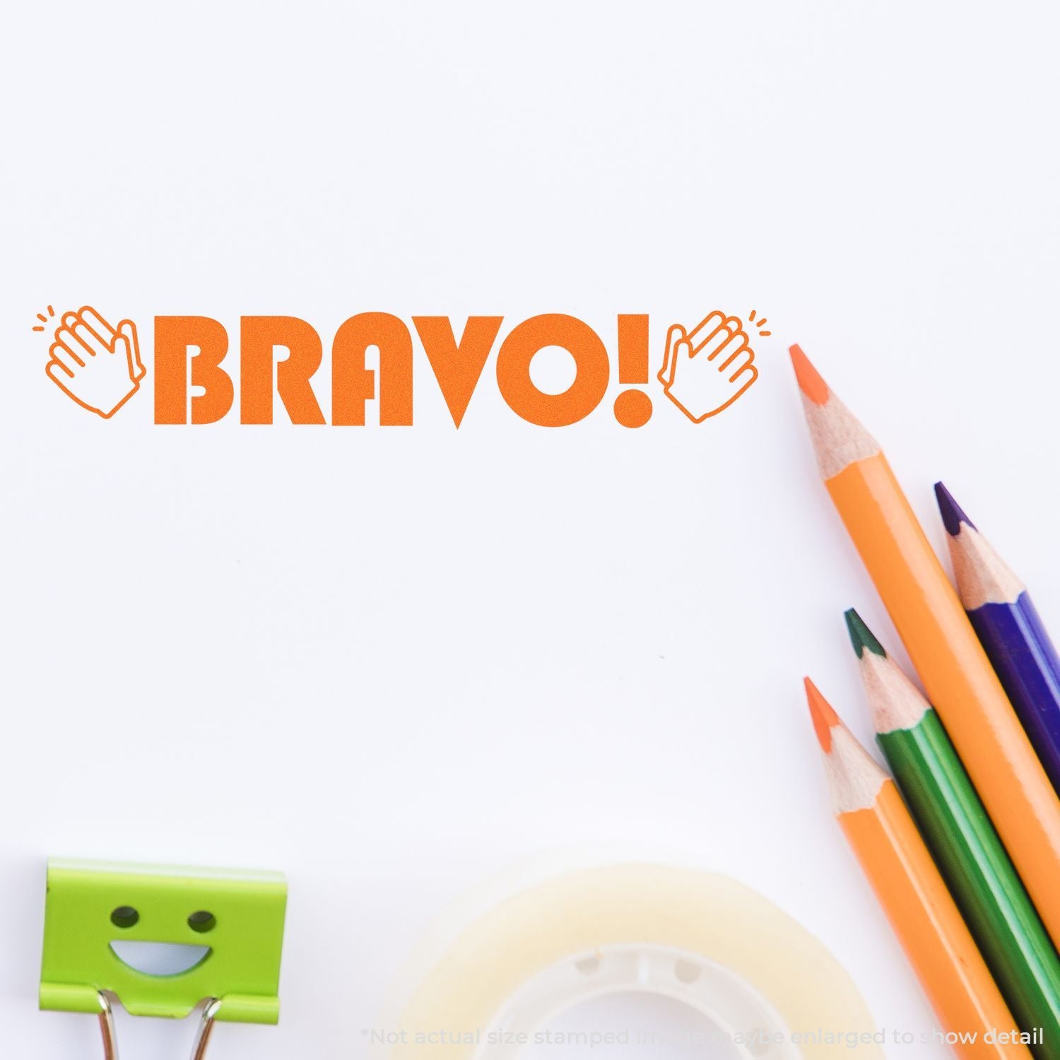 BRAVO! celebration text with clapping hands, kids pencils and school supplies on white background for positive reinforcement learning
