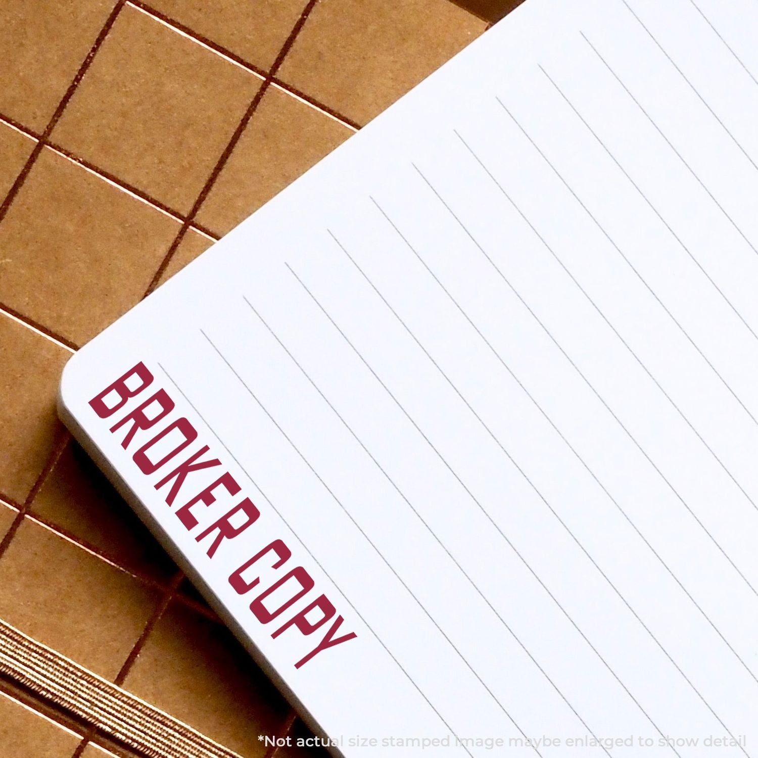 Custom printed stationery notebook with red logo on kraft brown tiles and lined paper, ideal for notes, planning, and branding.
