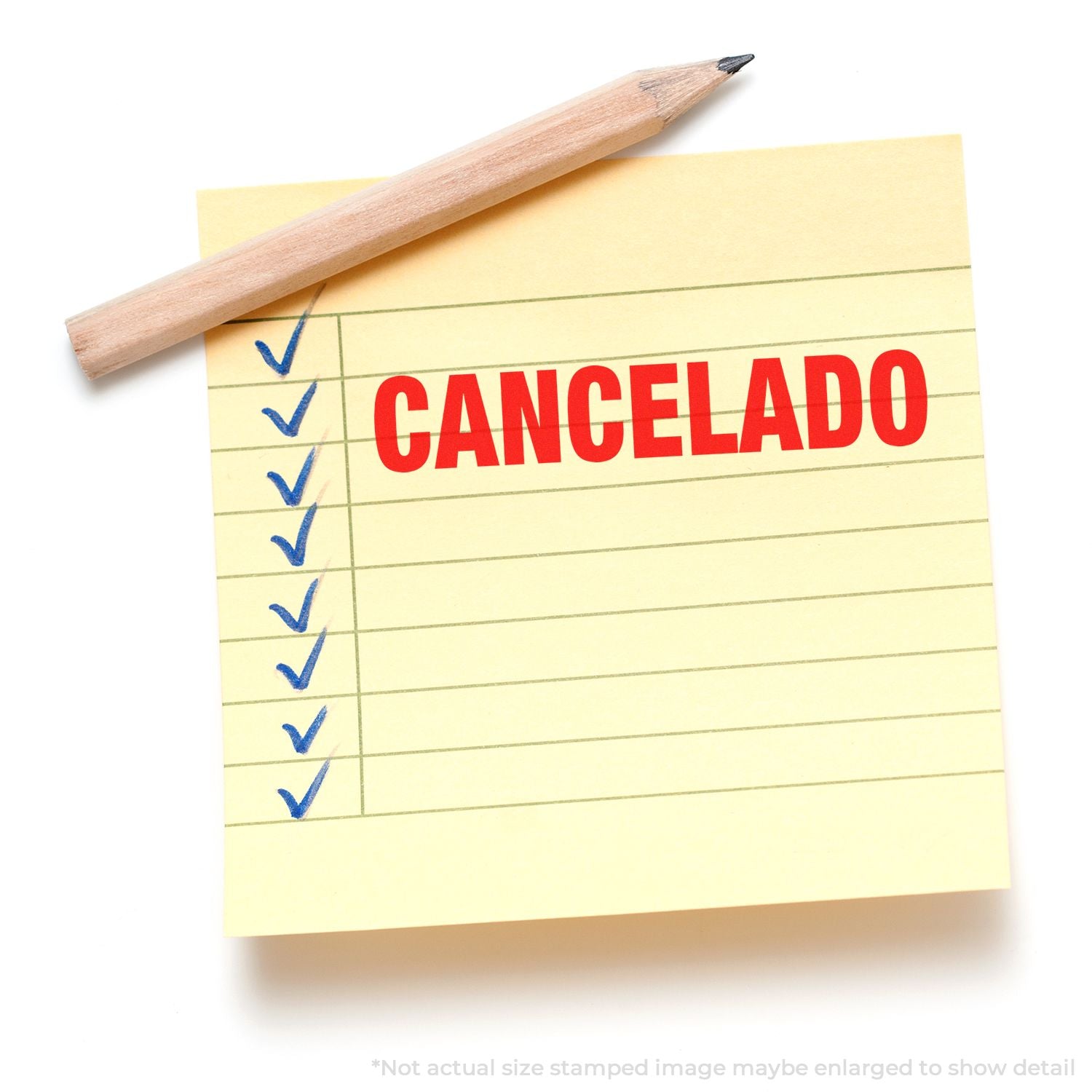 Post-it amarillo con CANCELADO rojo, lpiz y casillas marcadas; imagen sobre estado de cancelacin o anulacin en gestin de pedidos.