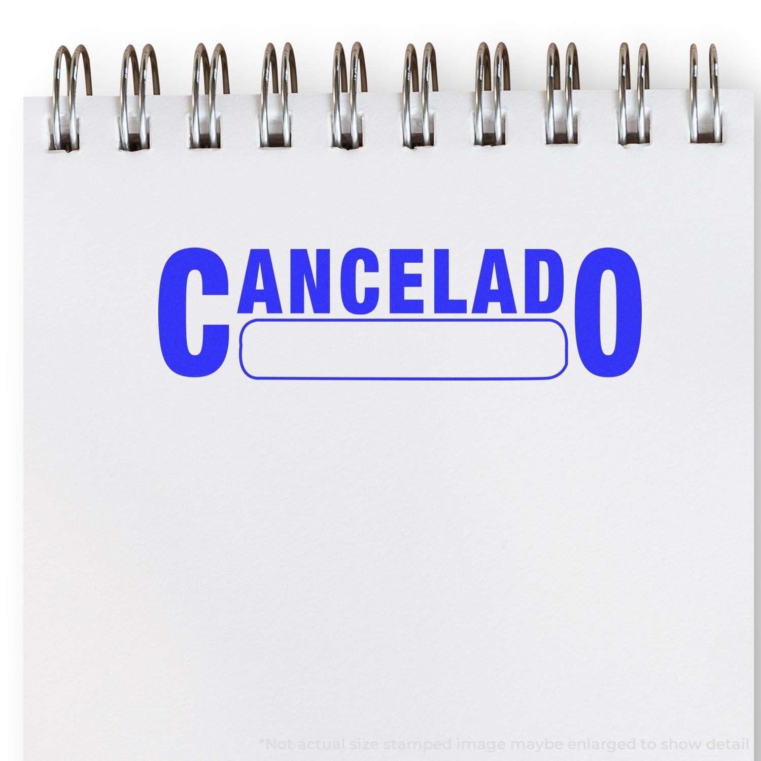 CANCELADO stamp on paper with metal bindings, indicating an appointment, invoice, or document has been canceled.