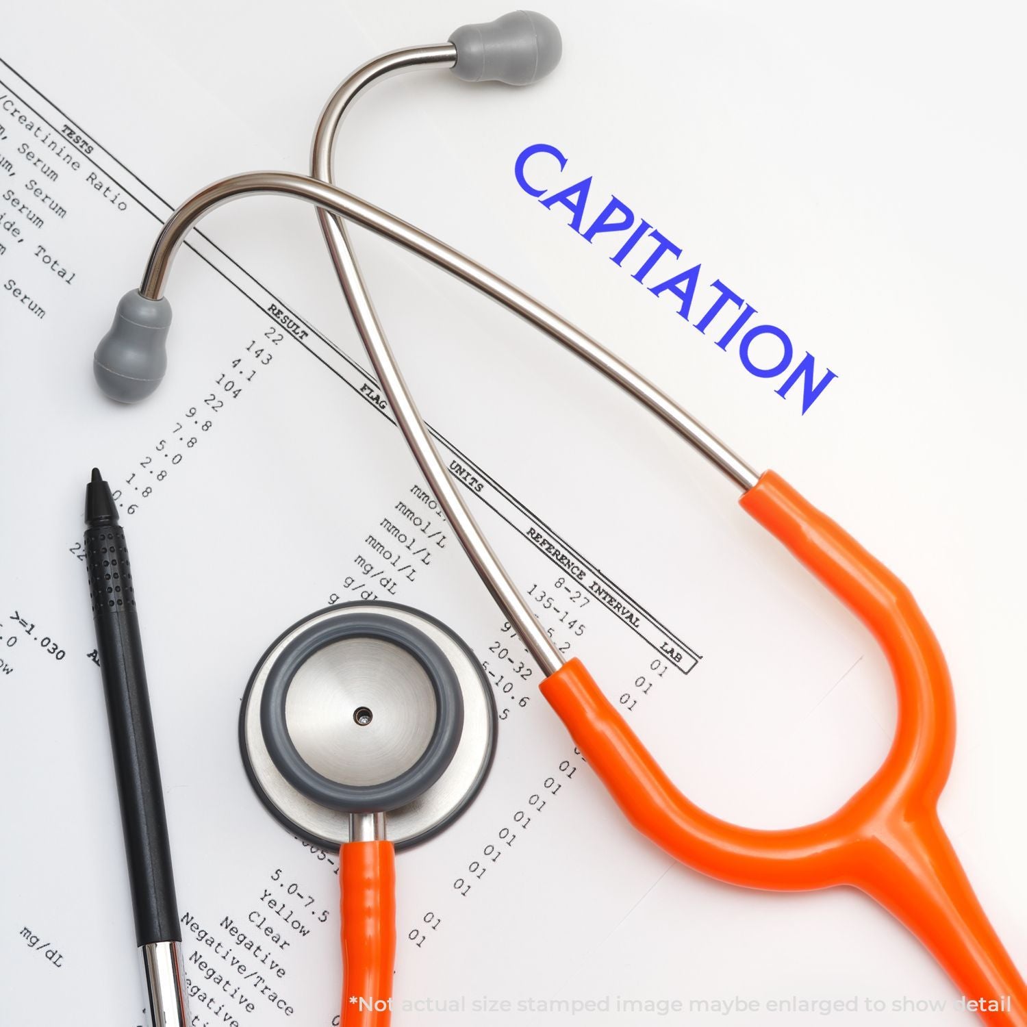 Stethoscope on medical report with capitation text, healthcare billing and insurance concept
