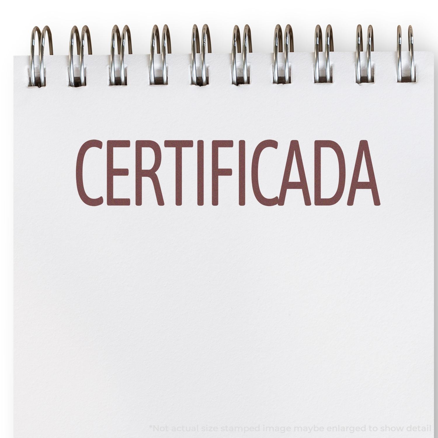 Certified stamp CERTIFICADA on official certificate document with metal binding loops, showing quality control verification status.