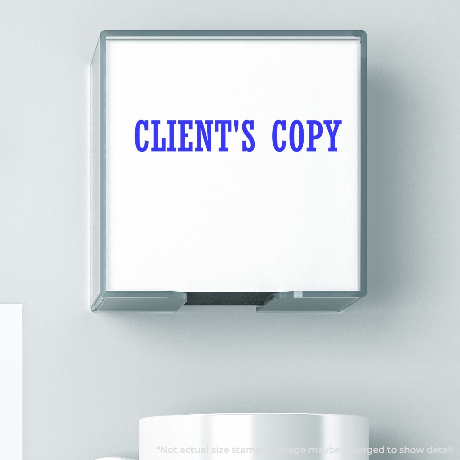 Wall-mounted display reading CLIENTS COPY, showing an approved client proof or document copy.