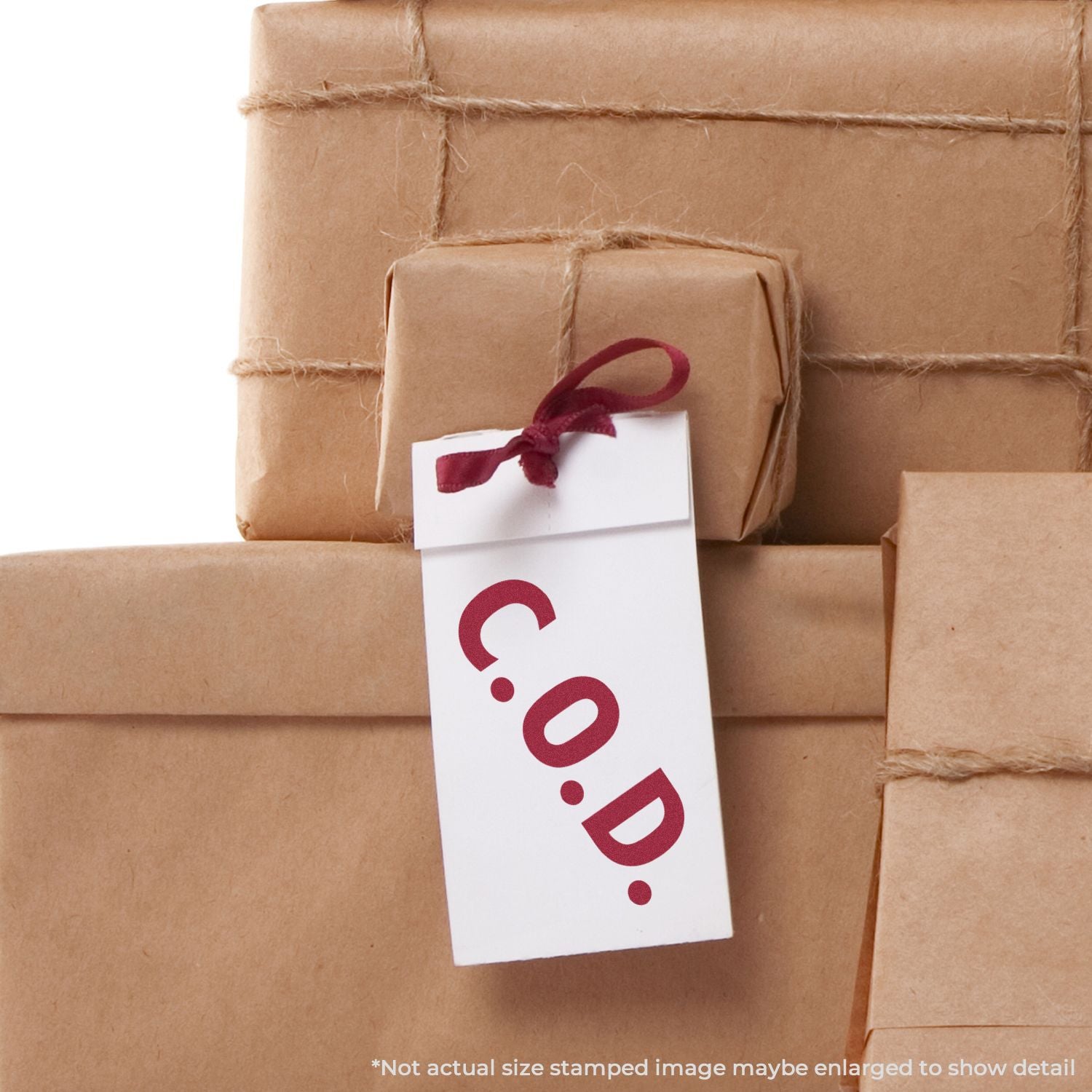Stacked cardboard shipping boxes with a red question-mark tag, suggesting delivery questions and packaged orders.