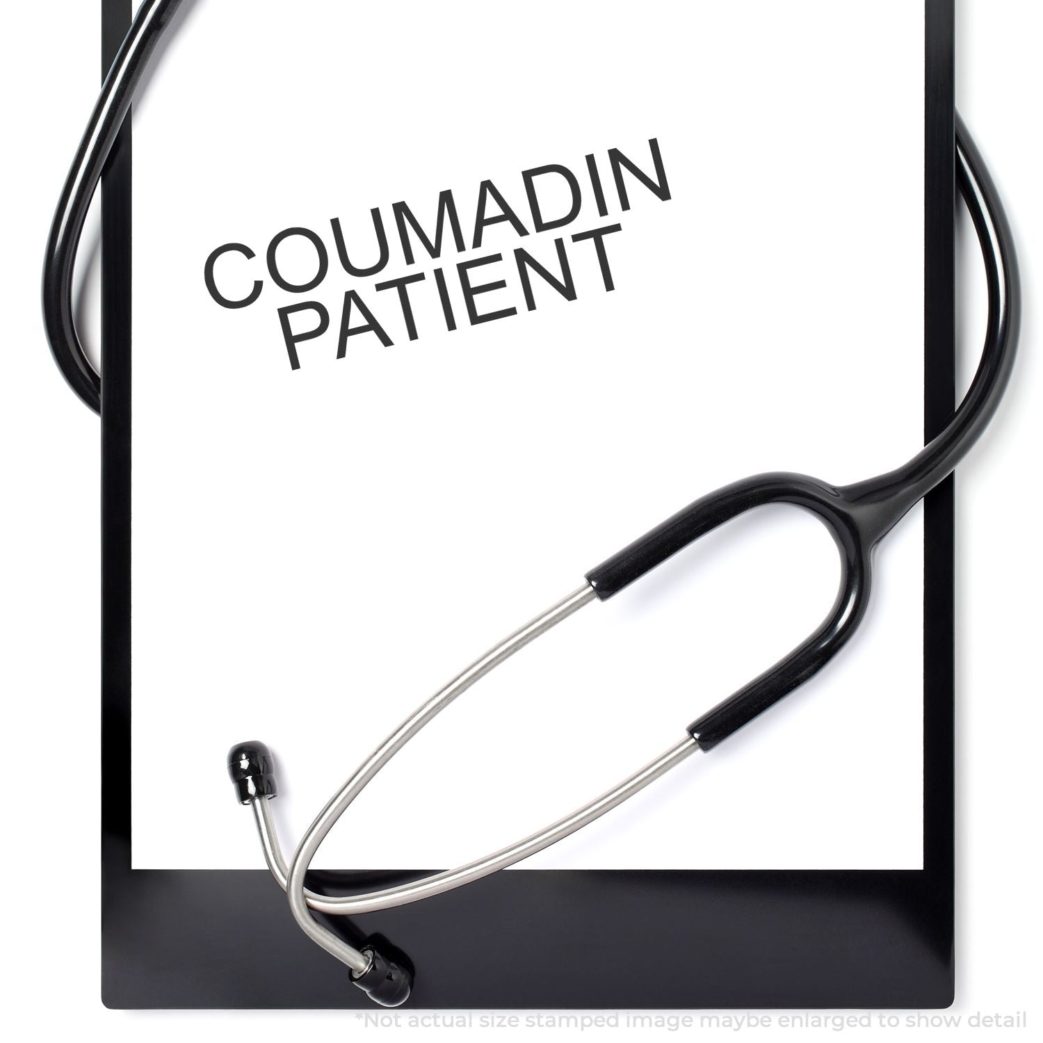 Stethoscope with Coumadin Patient text, promoting anticoagulation awareness for Coumadin (warfarin) patients.