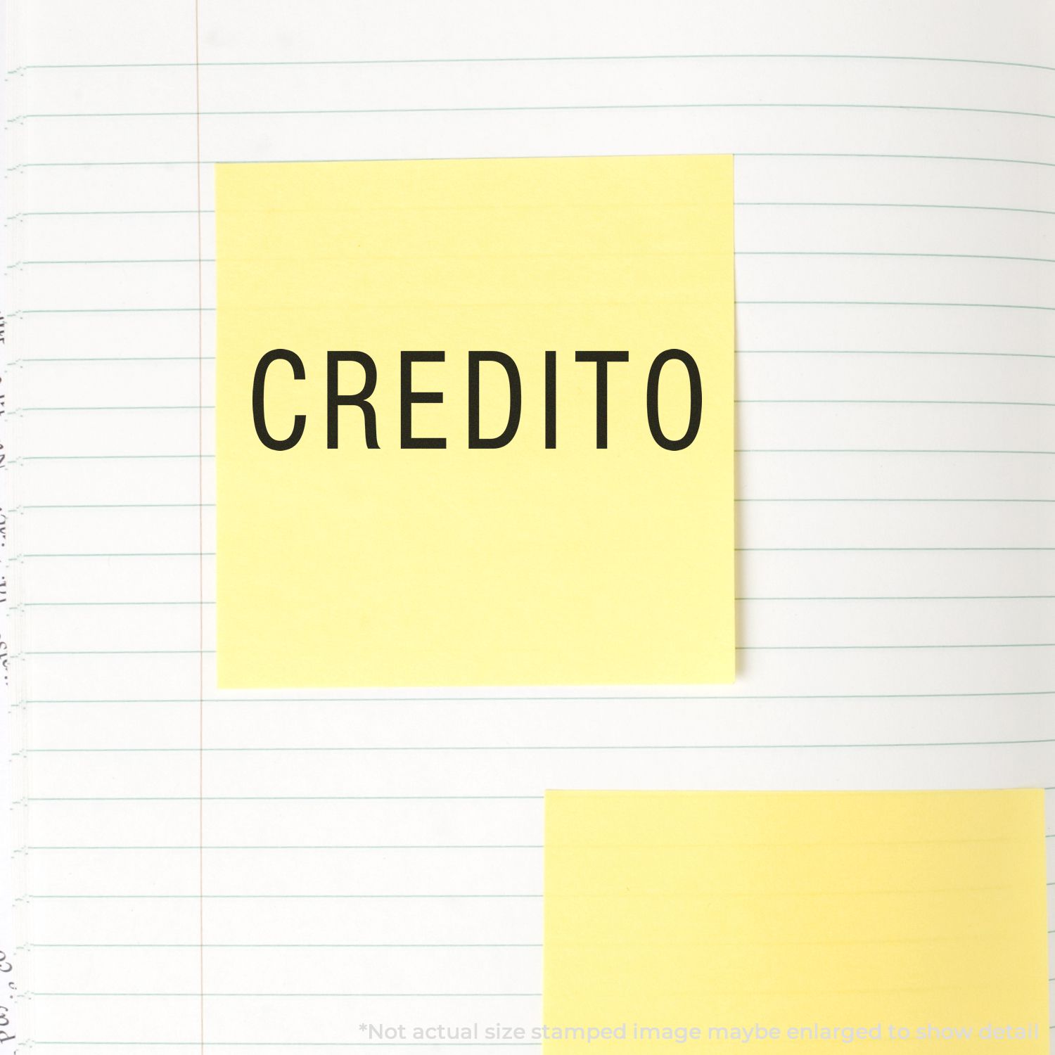 Yellow sticky note reading CREDITO on lined paper, representing credit, payment terms, and financing information.