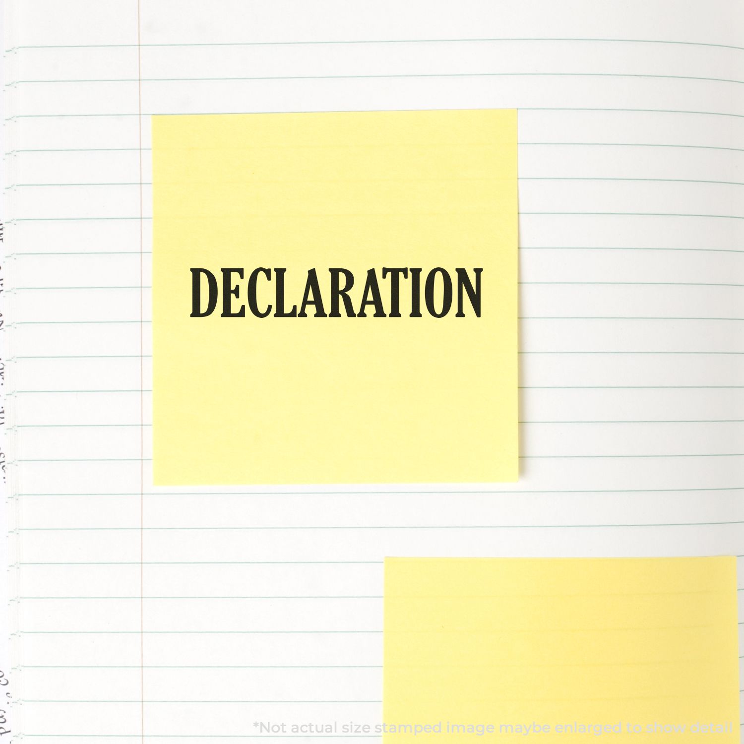 Yellow sticky note reading DECLARATION on lined paper, representing a formal statement for legal or administrative documents.