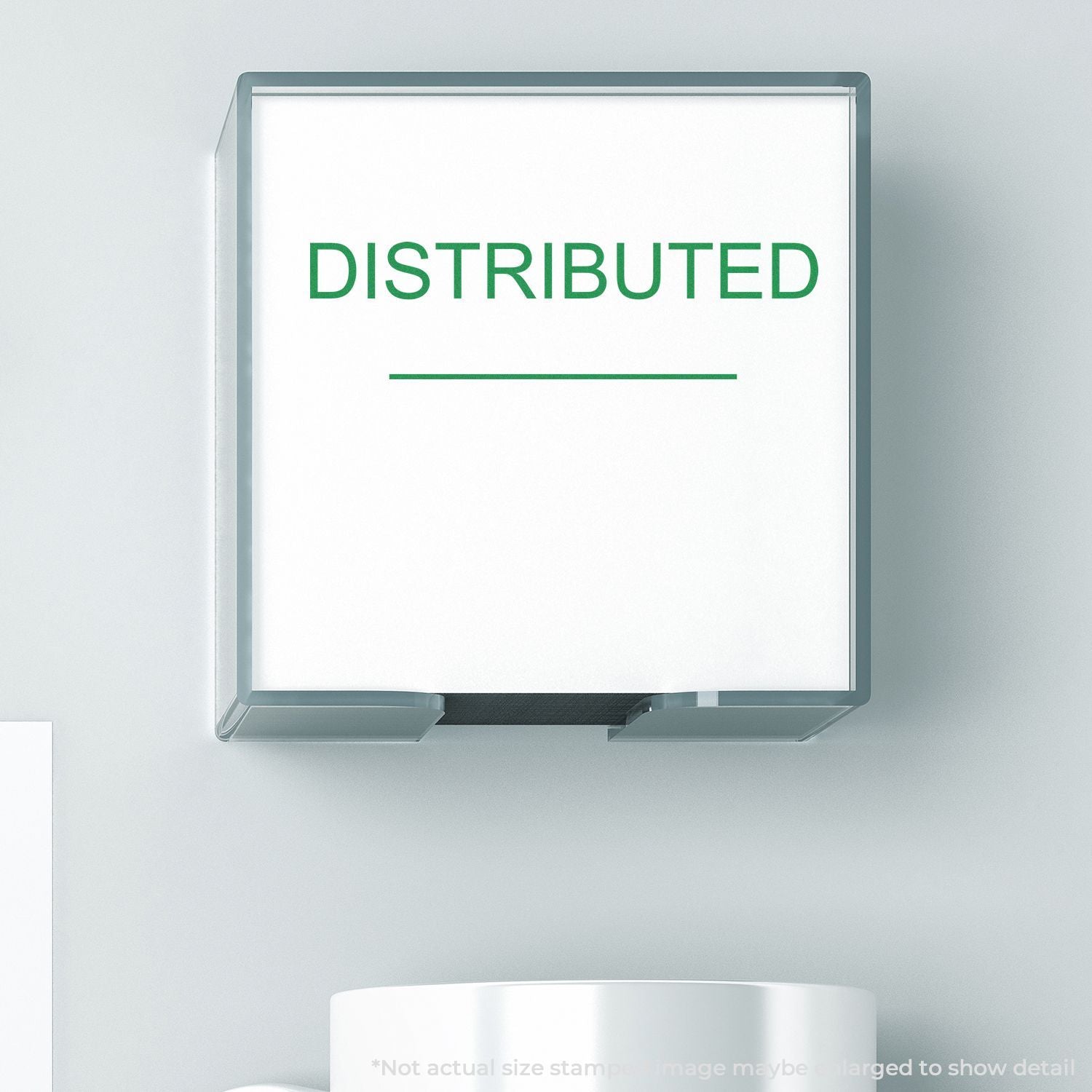 Digital display screen showing DISTRIBUTED message for distributed systems, cloud data, or network sharing.