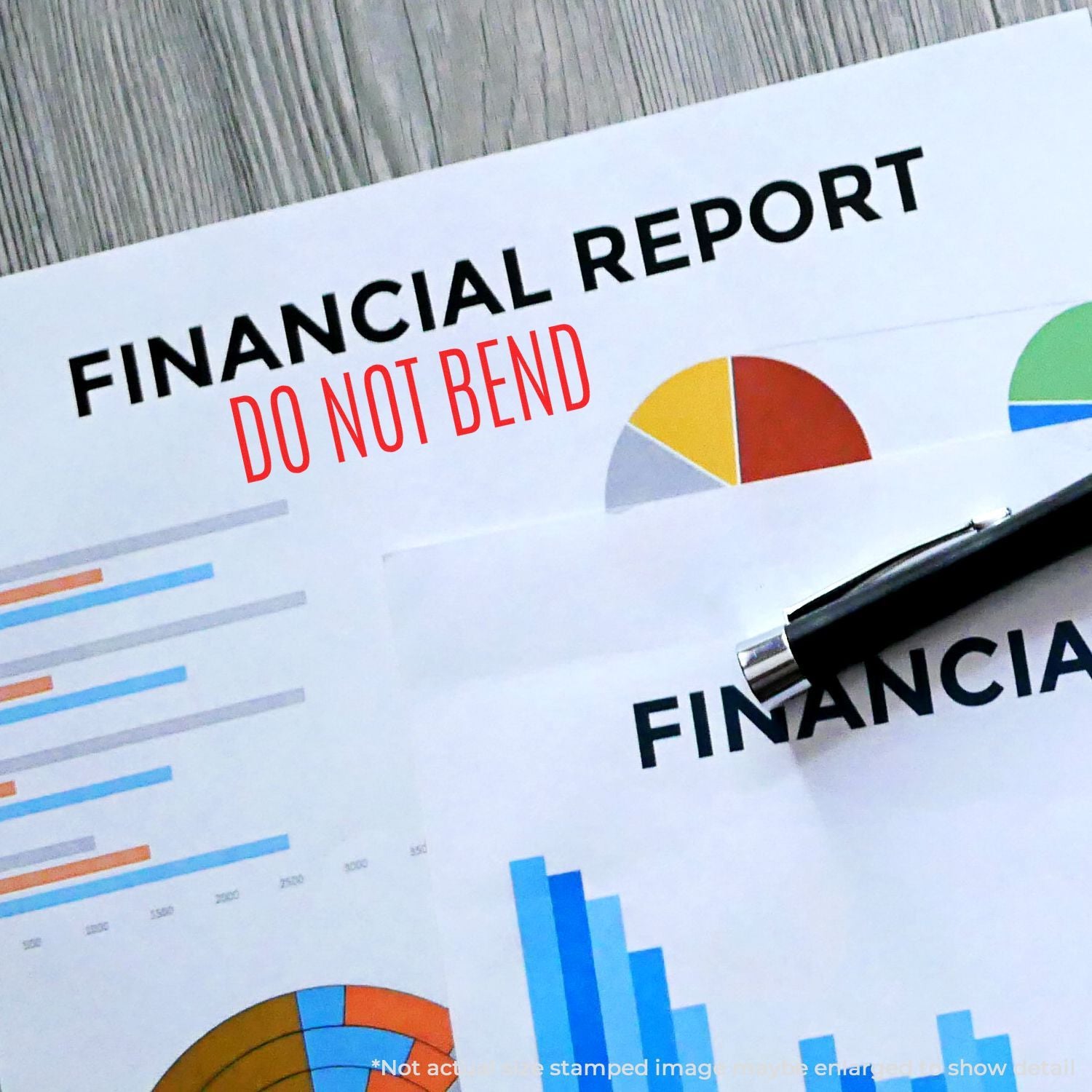 Financial report page with Do Not Bend warning, showing business charts and graphs for protected finance documentation.