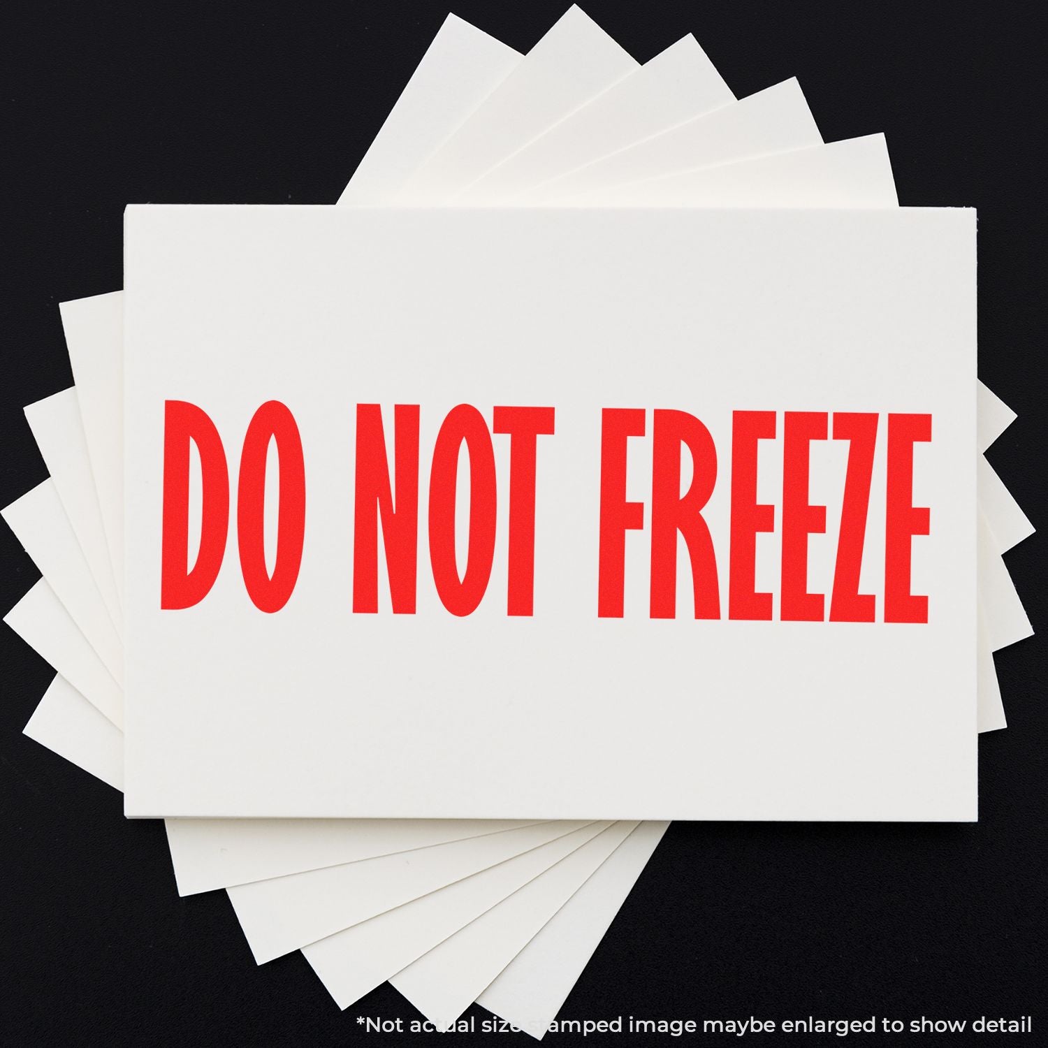 Stack of white shipping cards with bold red DO NOT FREEZE warning, reminding to avoid freezing packaged goods.
