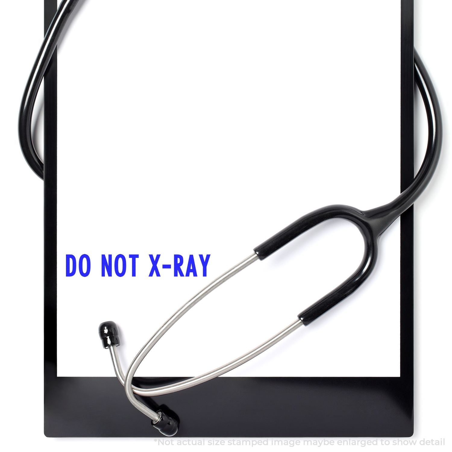Medical imaging warning sign with stethoscope: DO NOT X-RAY label to prevent X-ray exposure and ensure safe handling.
