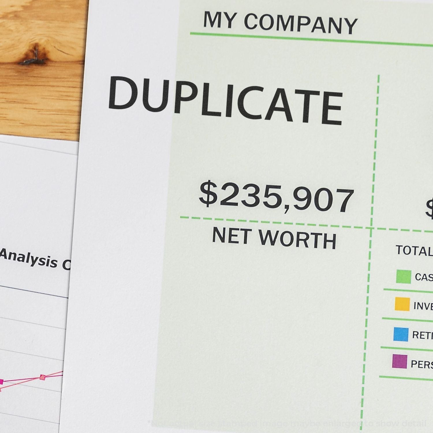 Finance report page showing DUPLICATE label and net worth of $235,907 for company financial analysis.