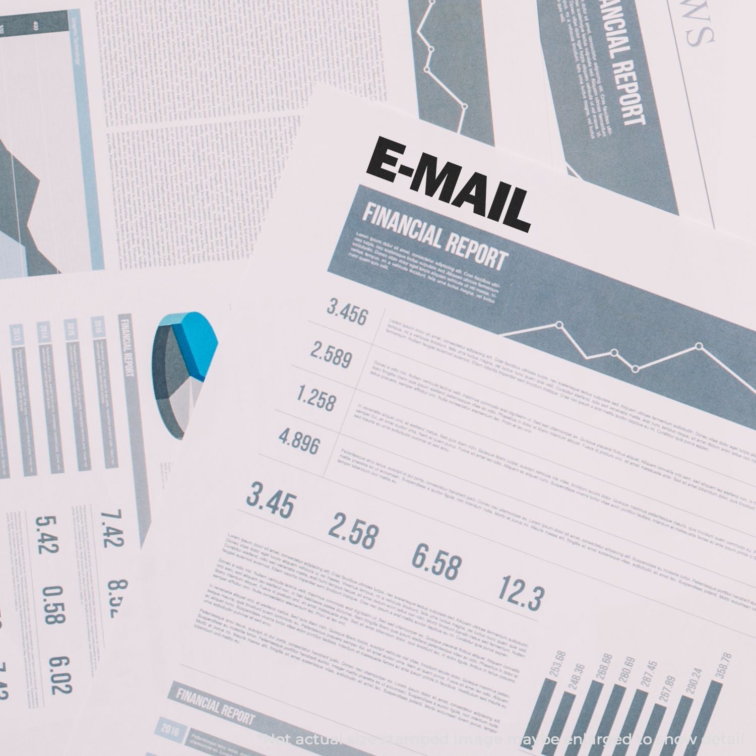 Email financial report graphic with charts, line data, and key performance numbers for business analysis
