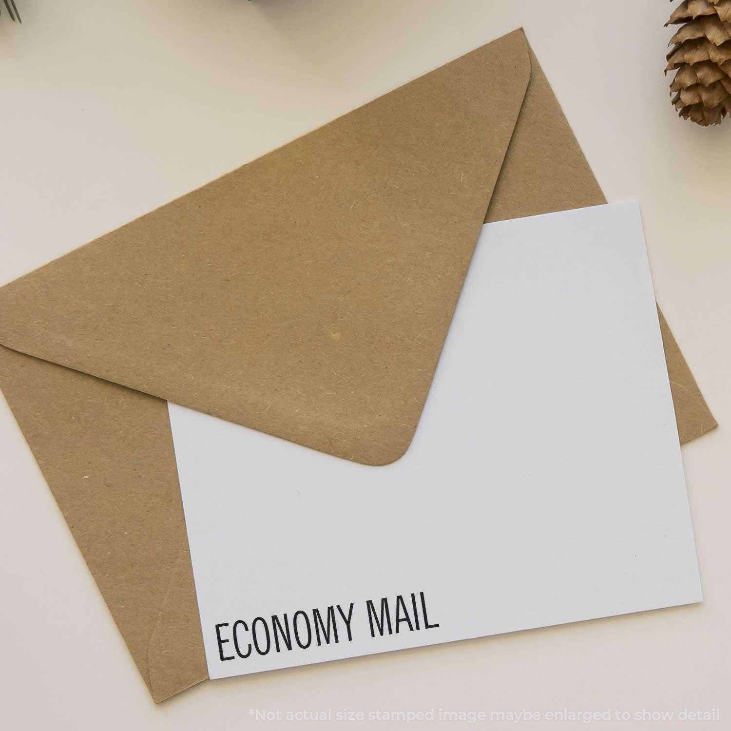 Economy Mail kraft envelope with ECONOMY MAIL label, representing affordable shipping and postal service delivery.