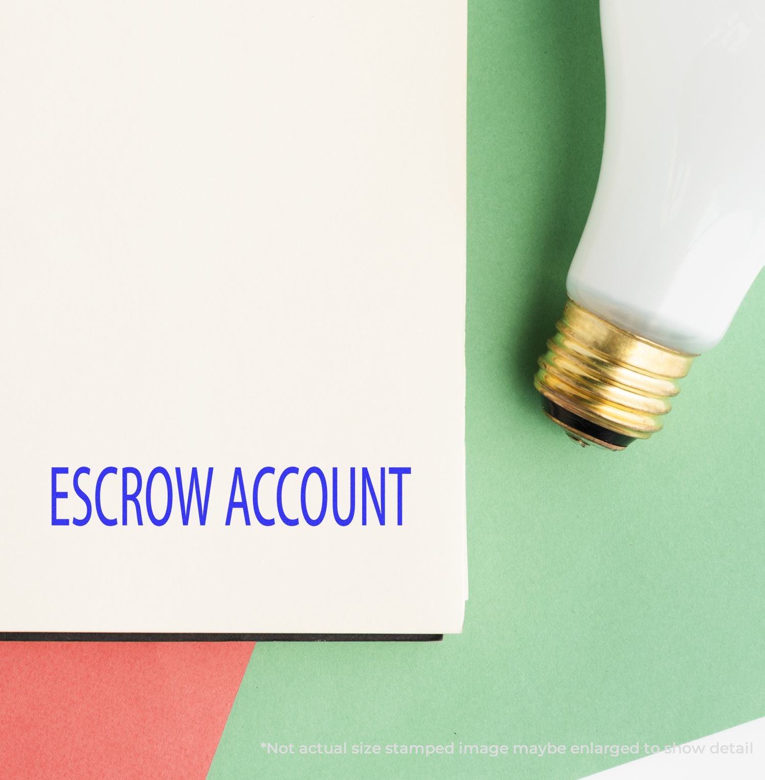 Escrow account concept image with light bulb and finance document on green background.