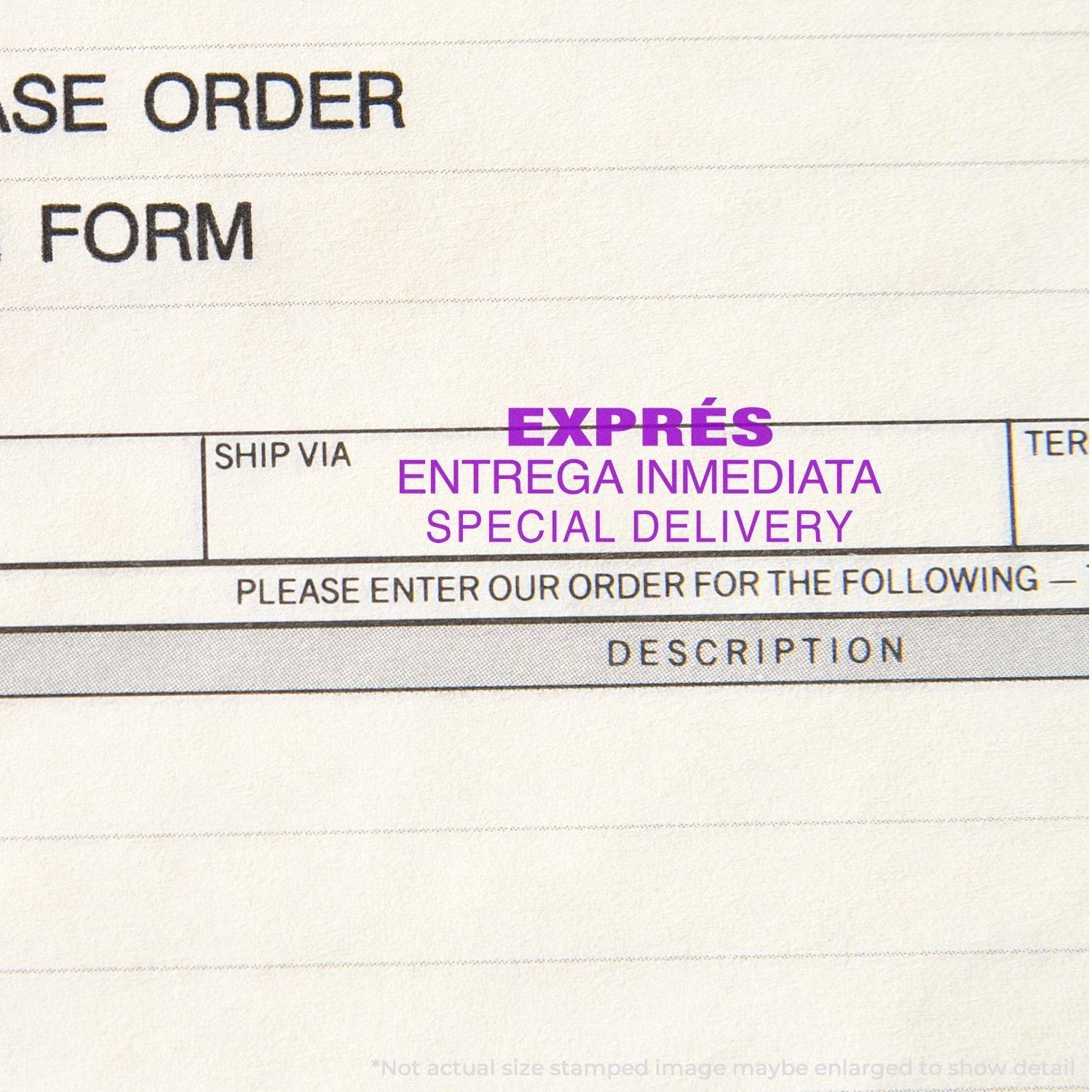Shipping order form highlighting Express delivery, immediate special delivery service, and instructions to enter your order online.