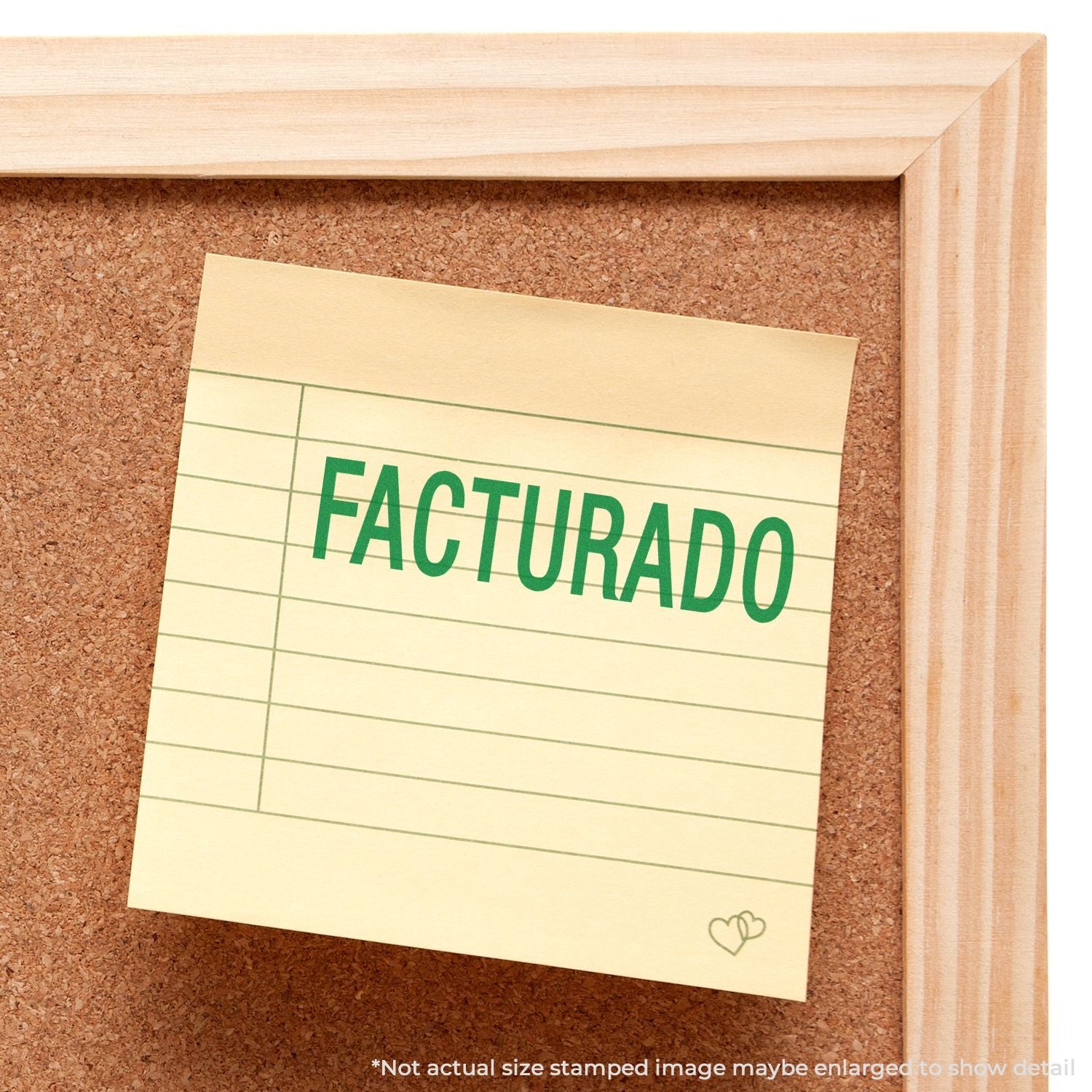 Corkboard with FACTURADO invoice status note, representing completed billing and invoicing confirmation.