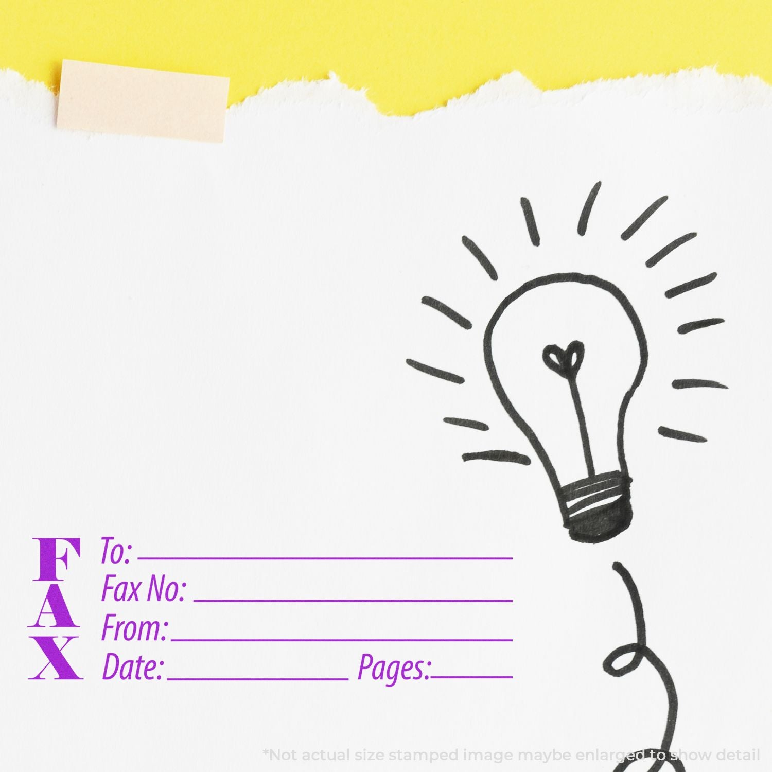 Fax cover sheet template with To, Fax No, From, date, pages fields and lightbulb idea icon on blank form