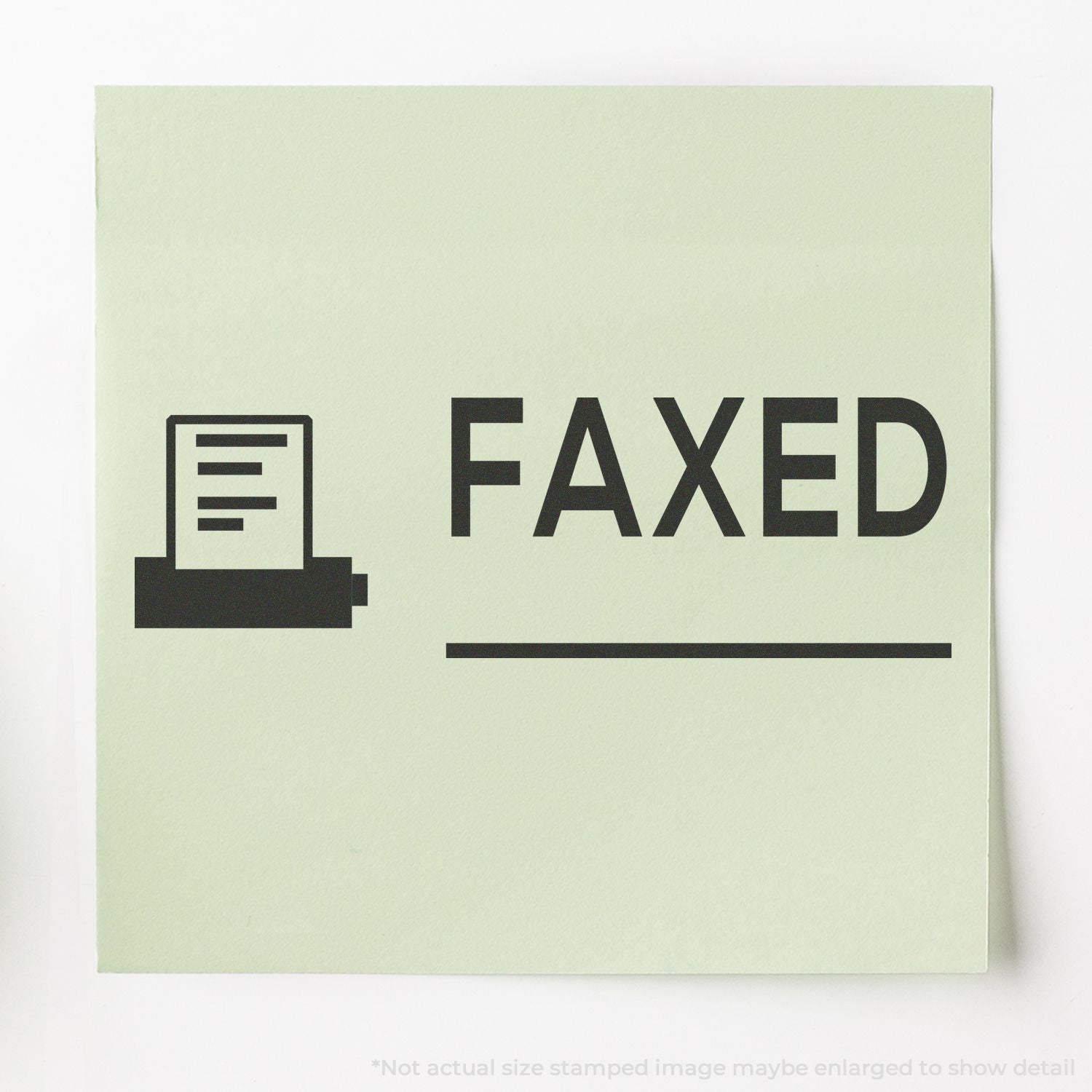 Faxed stamp icon on pale green paper with bold FAXED text, office document processing label