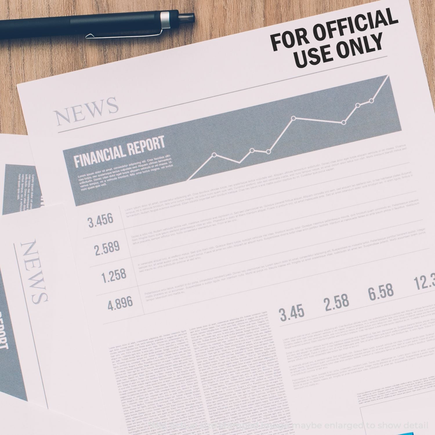 Official financial report document with line chart and pen, marked For Official Use Only, showing business performance metrics
