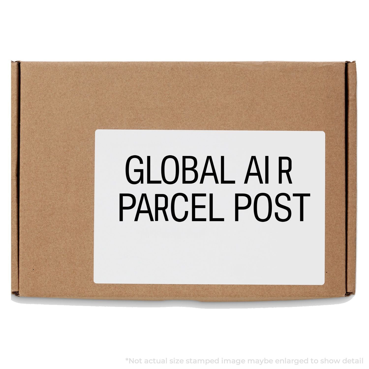Kraft cardboard shipping box labeled Global Air Parcel Post for international air mail parcel delivery