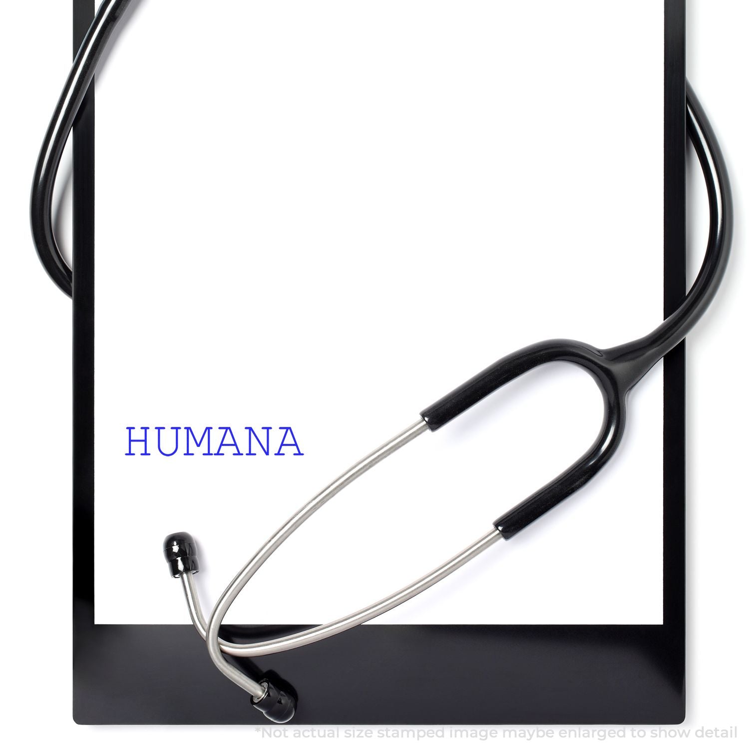 Humana framed healthcare poster with stethoscope icon, promoting doctor wellness and medical services branding
