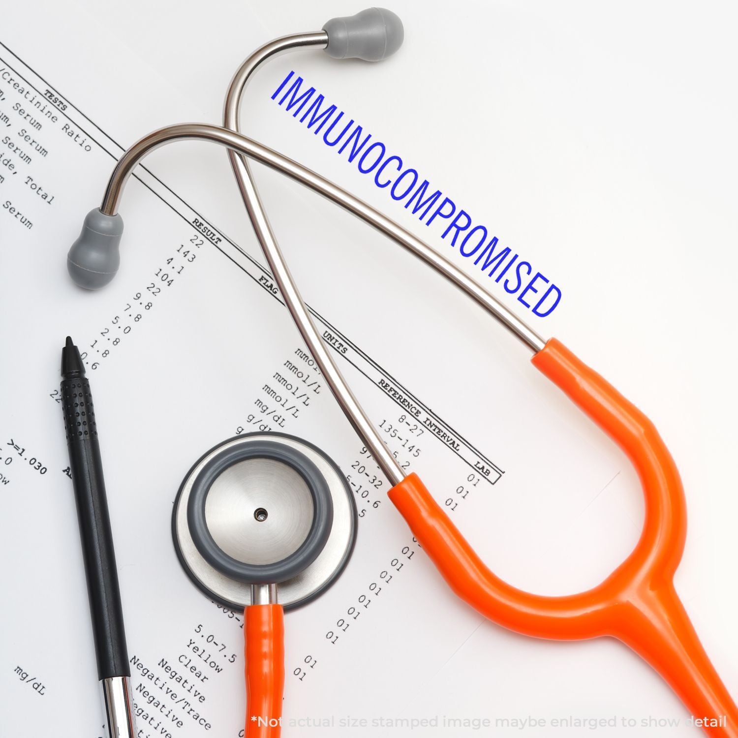 Stethoscope over medical charts with Immunocompromised label, illustrating immune system weakness, health risk, and clinical diagnosis.