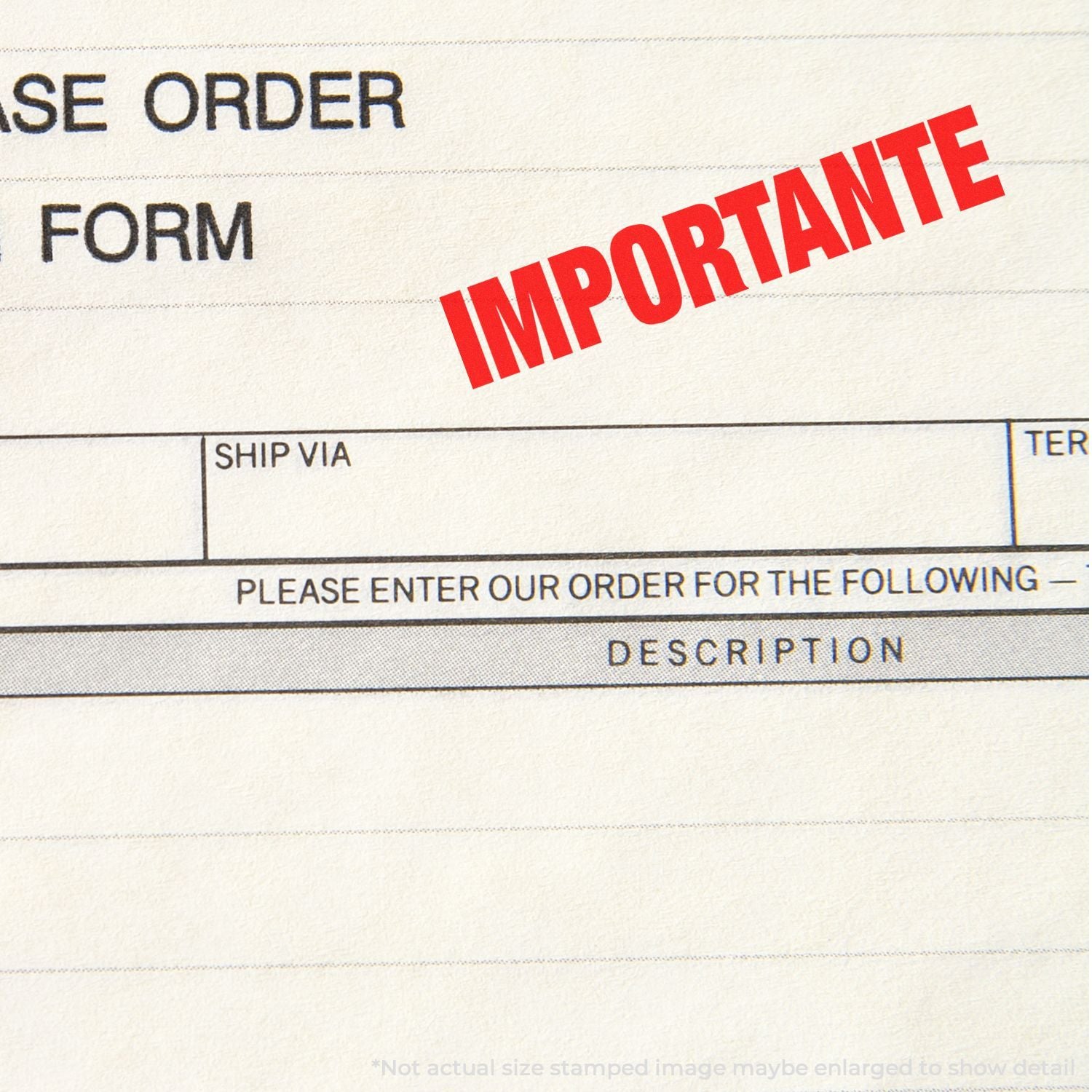 Shipping order form showing a bold IMPORTANT stamp and instruction to enter your order for the following description.