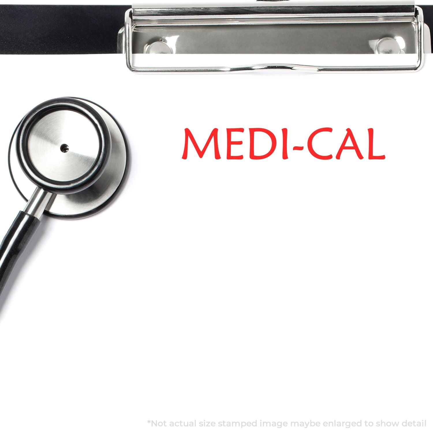 Medical stethoscope and clipboard with MEDI-CAL text, representing healthcare services and clinical care.