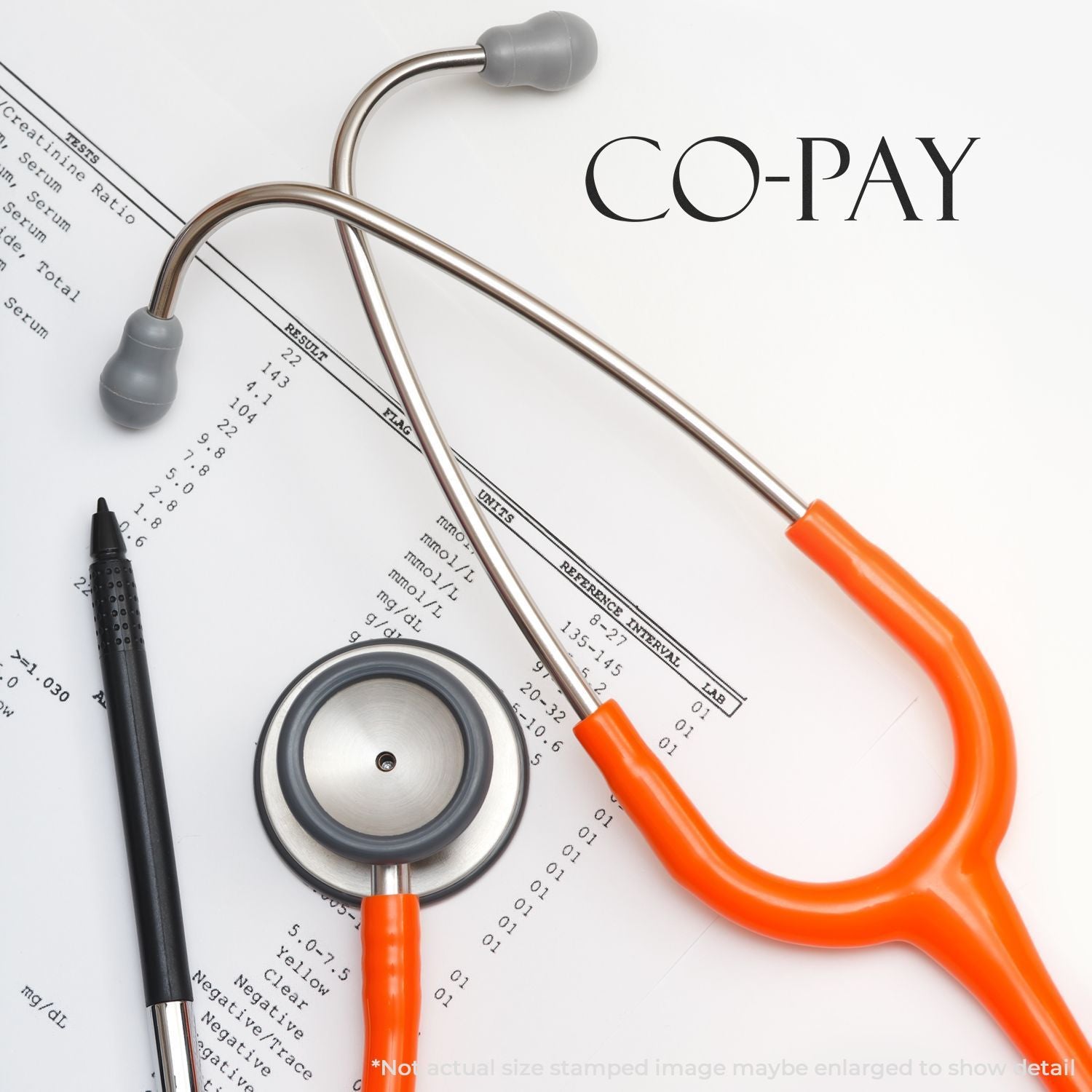 Stethoscope over prescription and CO-PAY text, highlighting healthcare co-payment costs and patient billing.