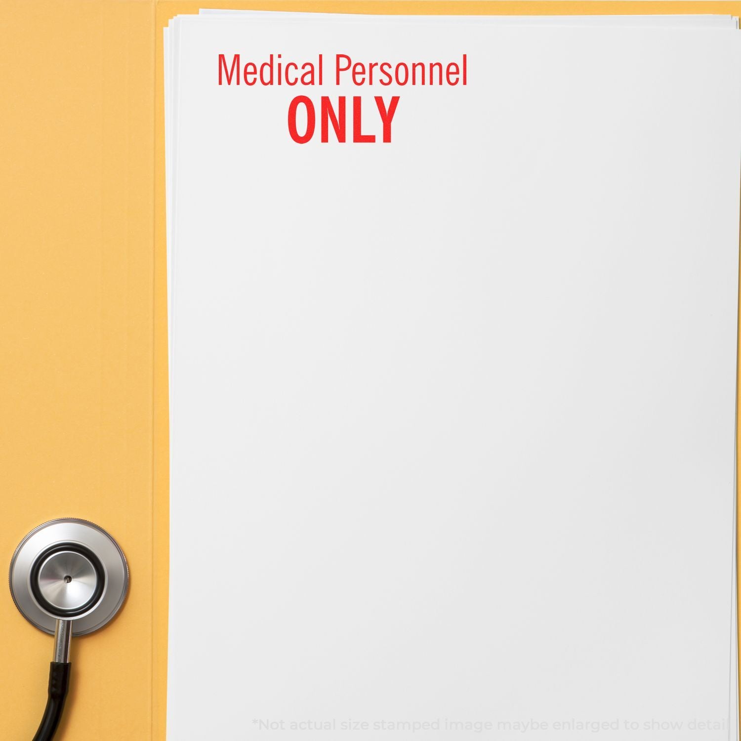 Medical personnel only folder with stethoscope, healthcare records and restricted access label.