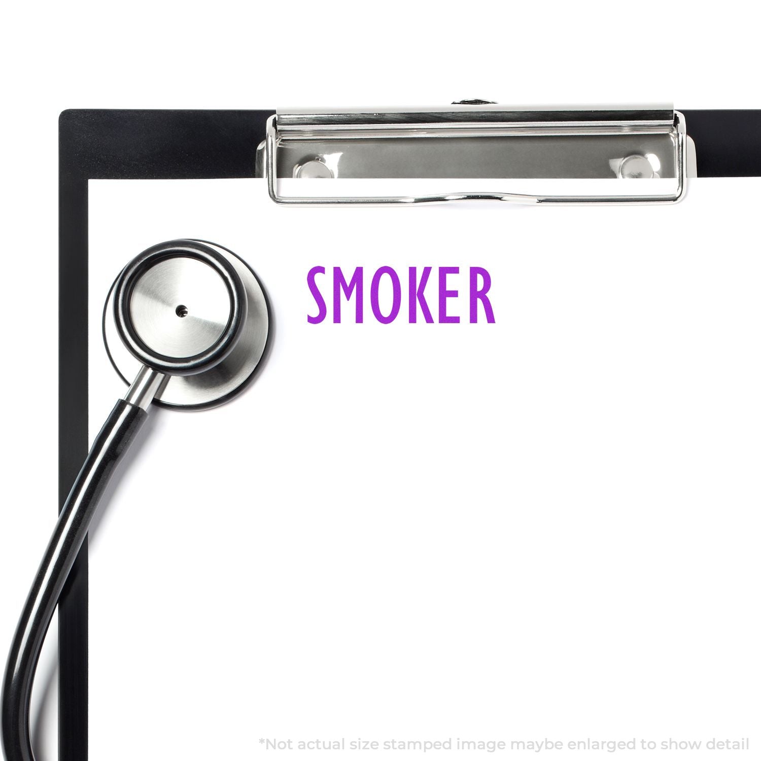Clipboard with stethoscope and Smoker text, showing smoking status on a medical form.