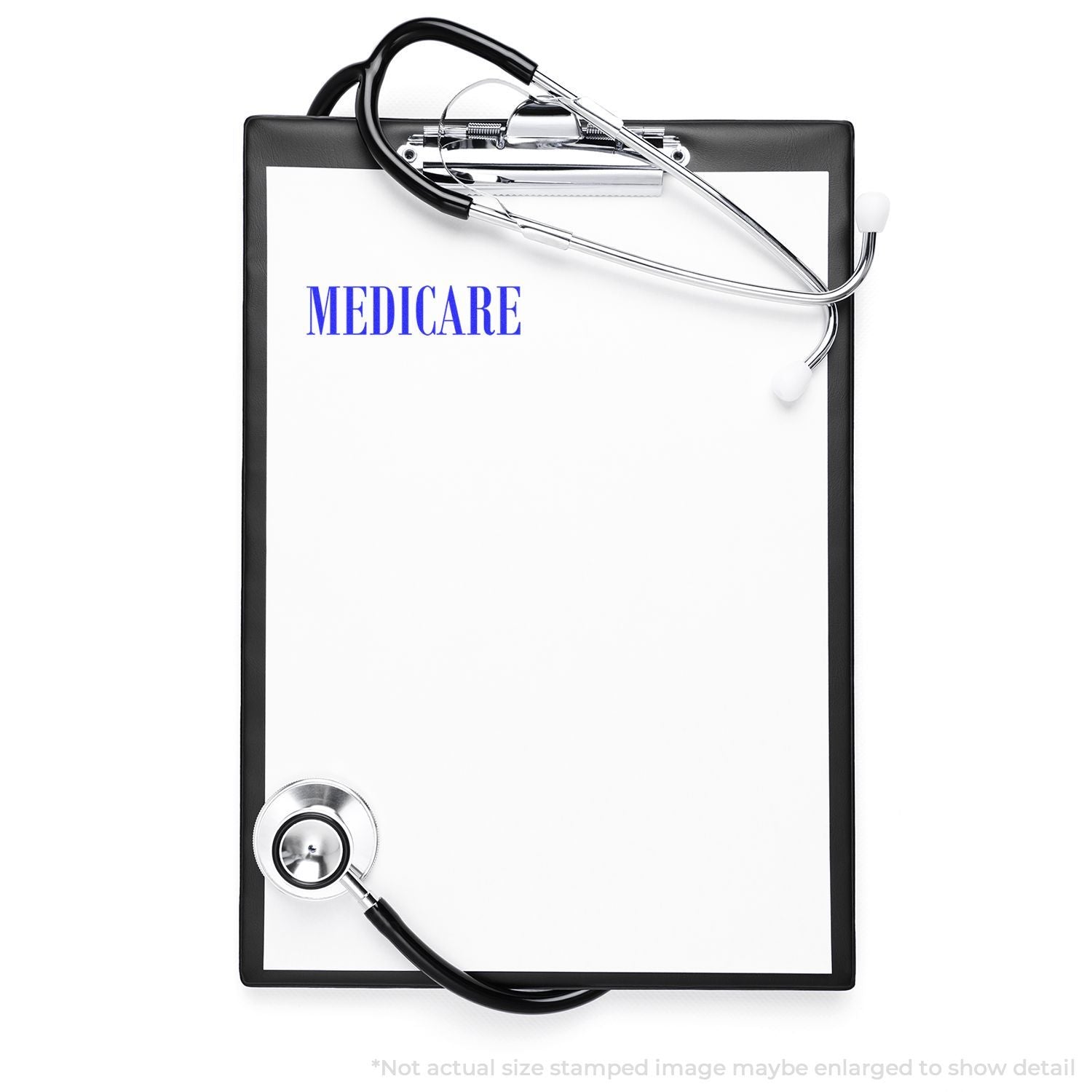 Medicare healthcare concept: medical stethoscope on clipboard, symbolizing doctor visits, medical care, and insurance coverage