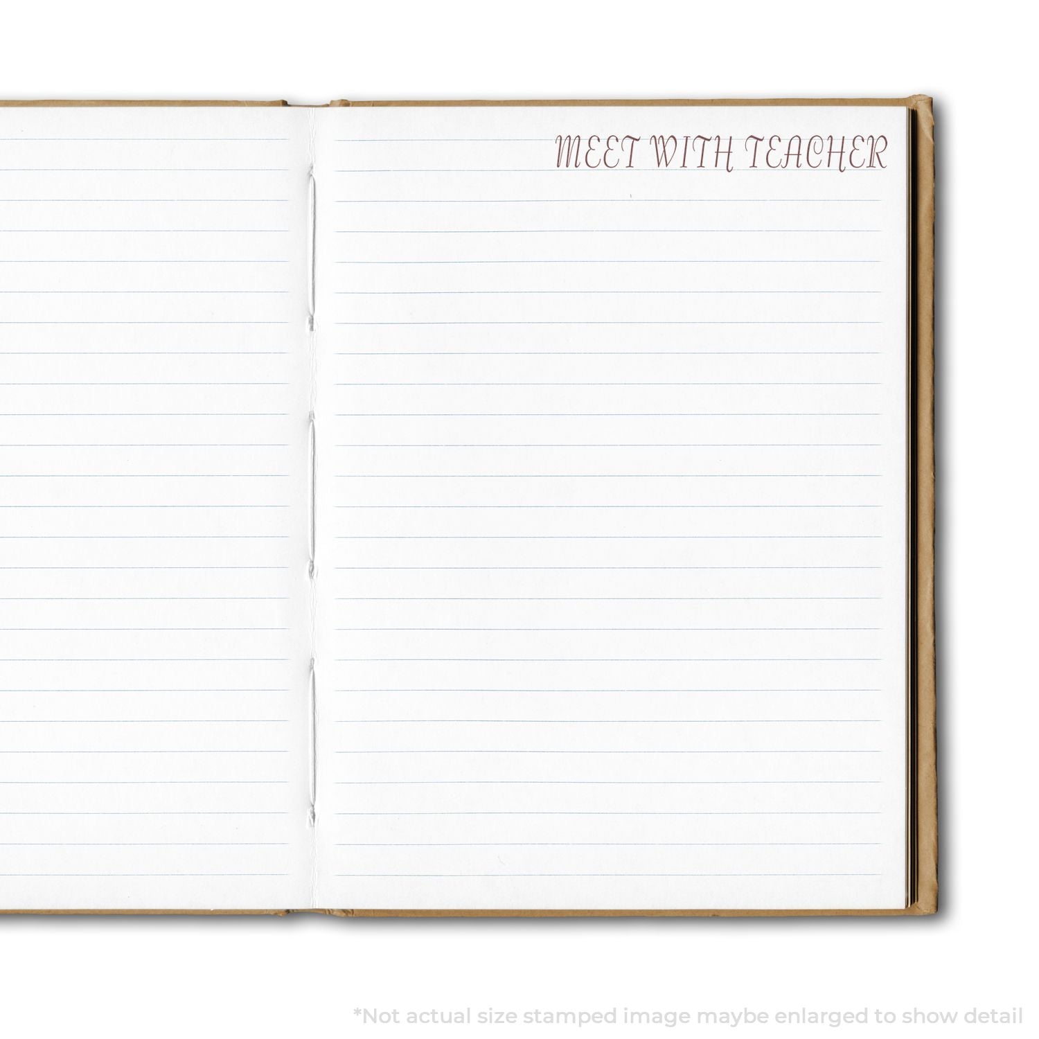 Open lined notebook titled Meet With Teacher for parent-teacher meeting notes and scheduling, school communication.