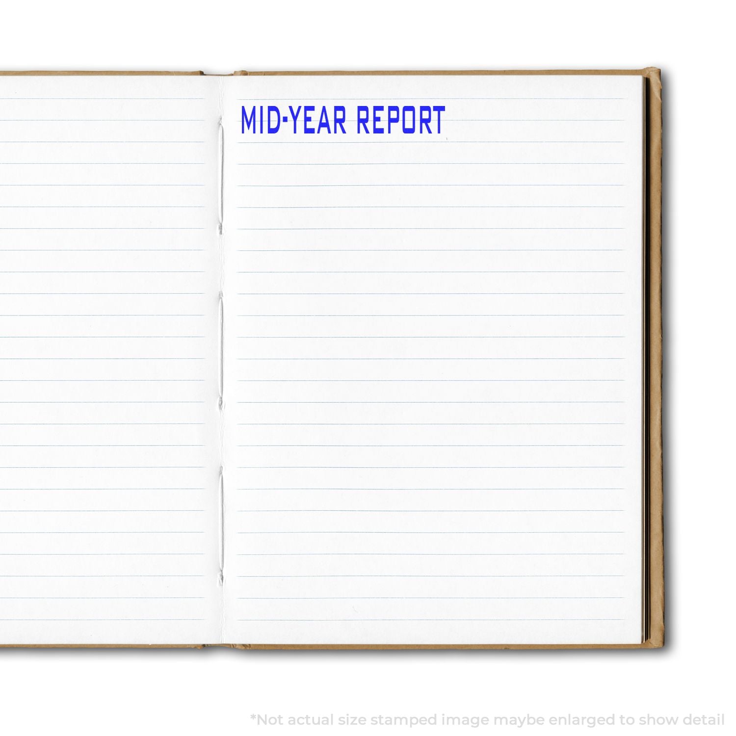 Open lined notebook page with MID-YEAR REPORT title, blank journal spread for planning and business notes.
