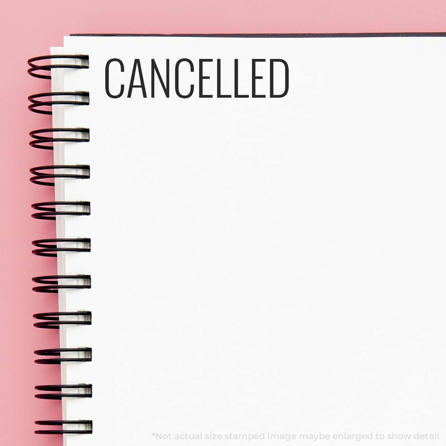 CANCELLED on a spiral notebook background, signaling a canceled event or appointment and prompting visitors to check schedule updates.