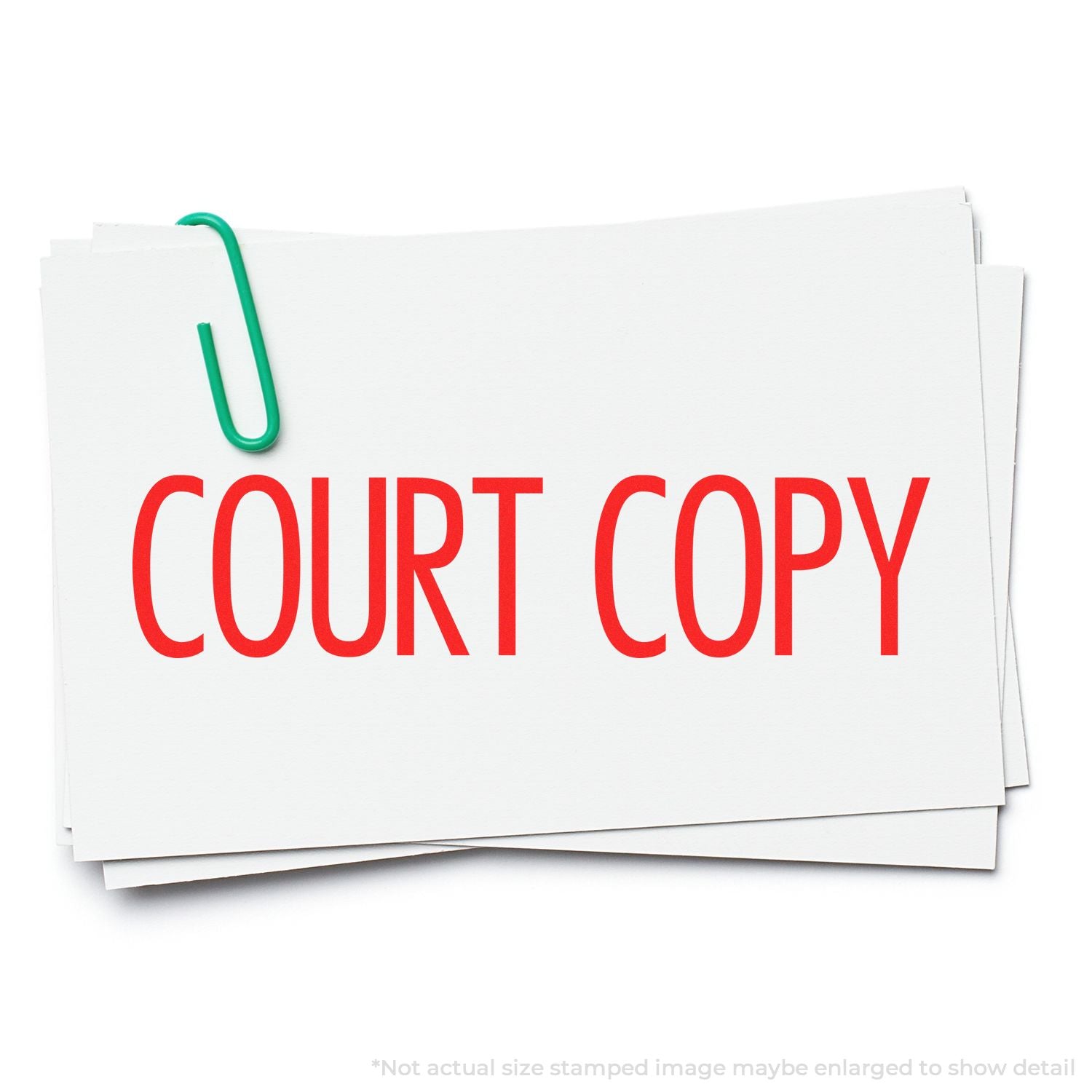 Court copy document cards with Court Copy red text and green paperclip, indicating official court record or copy.