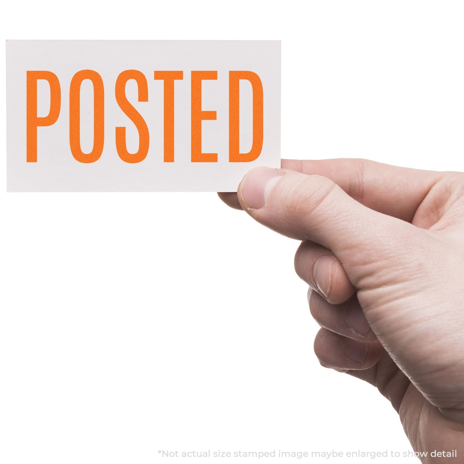Hand holds card reading POSTED, signaling published status for announcements, posts, or social media updates.