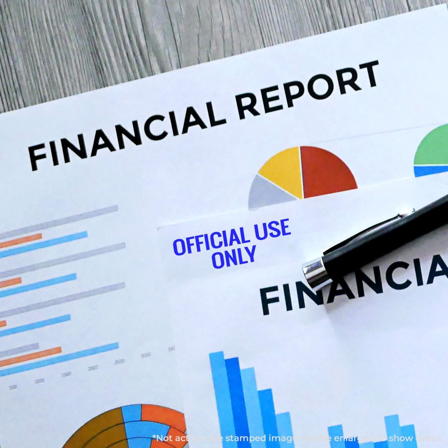 Close-up of a financial report page marked Official Use Only with pie and bar charts for internal finance analysis.