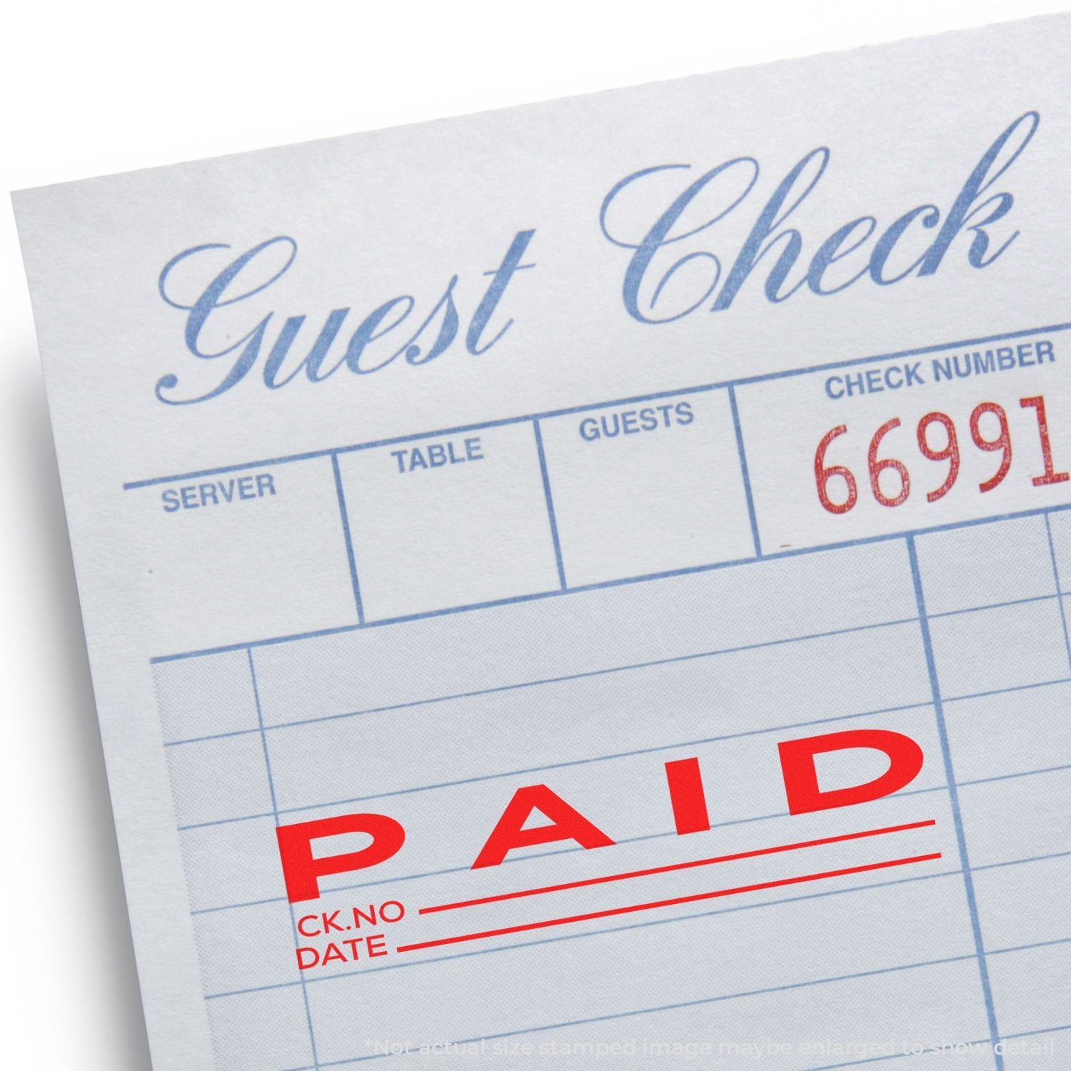 Paid guest check receipt showing table, server, guests, and check number for restaurant POS records.