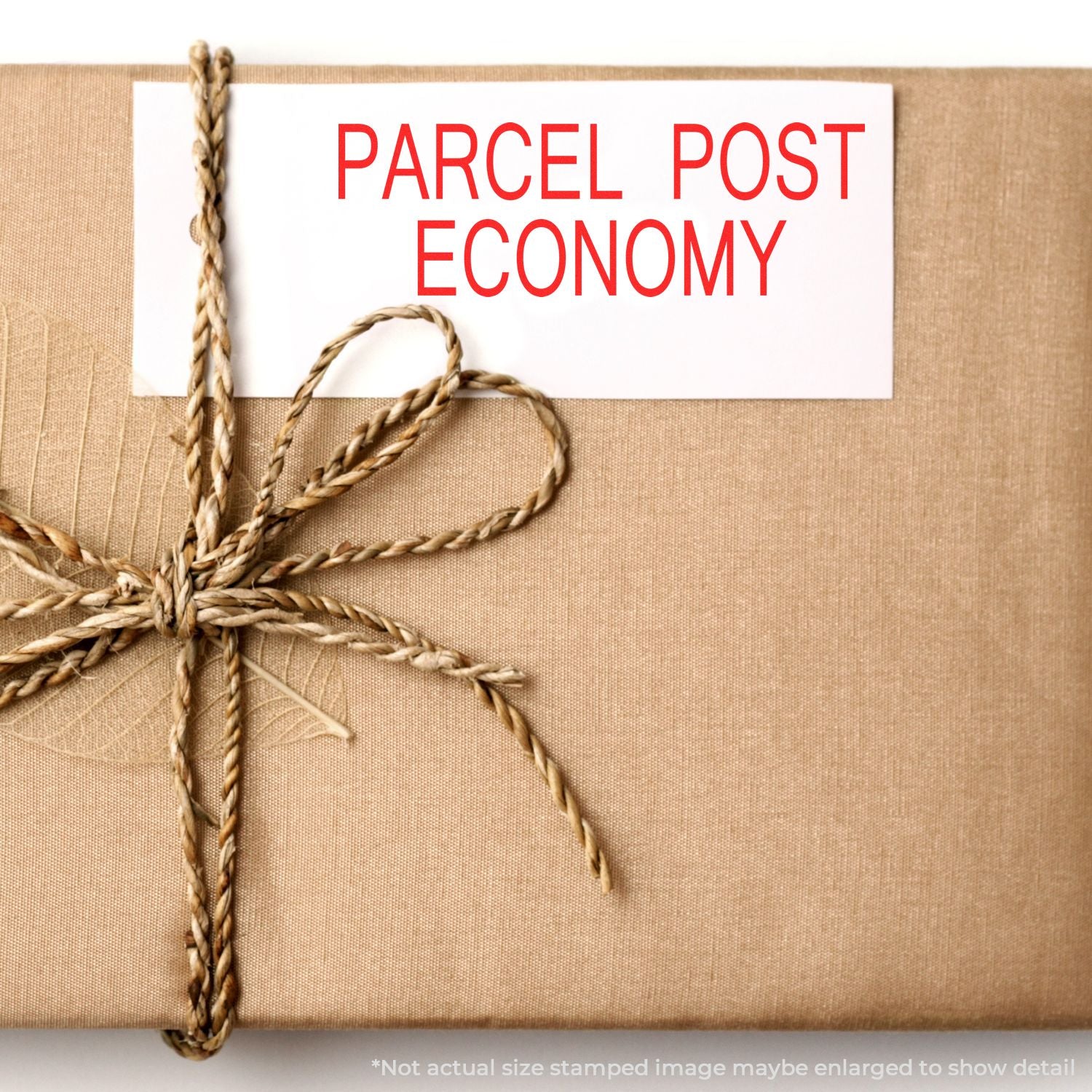Parcel Post Economy shipping package with rope-tied label, highlighting affordable budget USPS delivery service for sending goods.