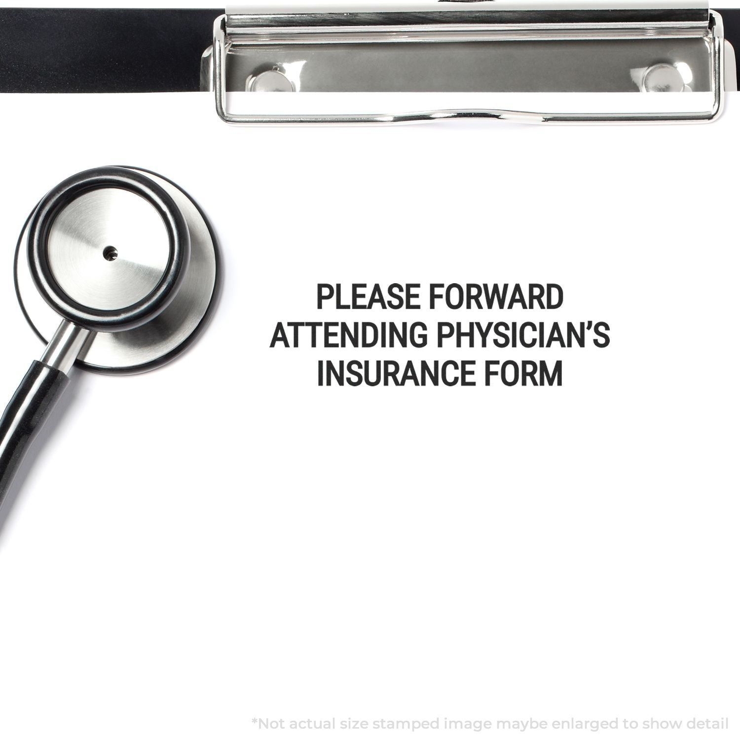 Clipboard with stethoscope and attending physicians insurance form text, medical insurance document concept.