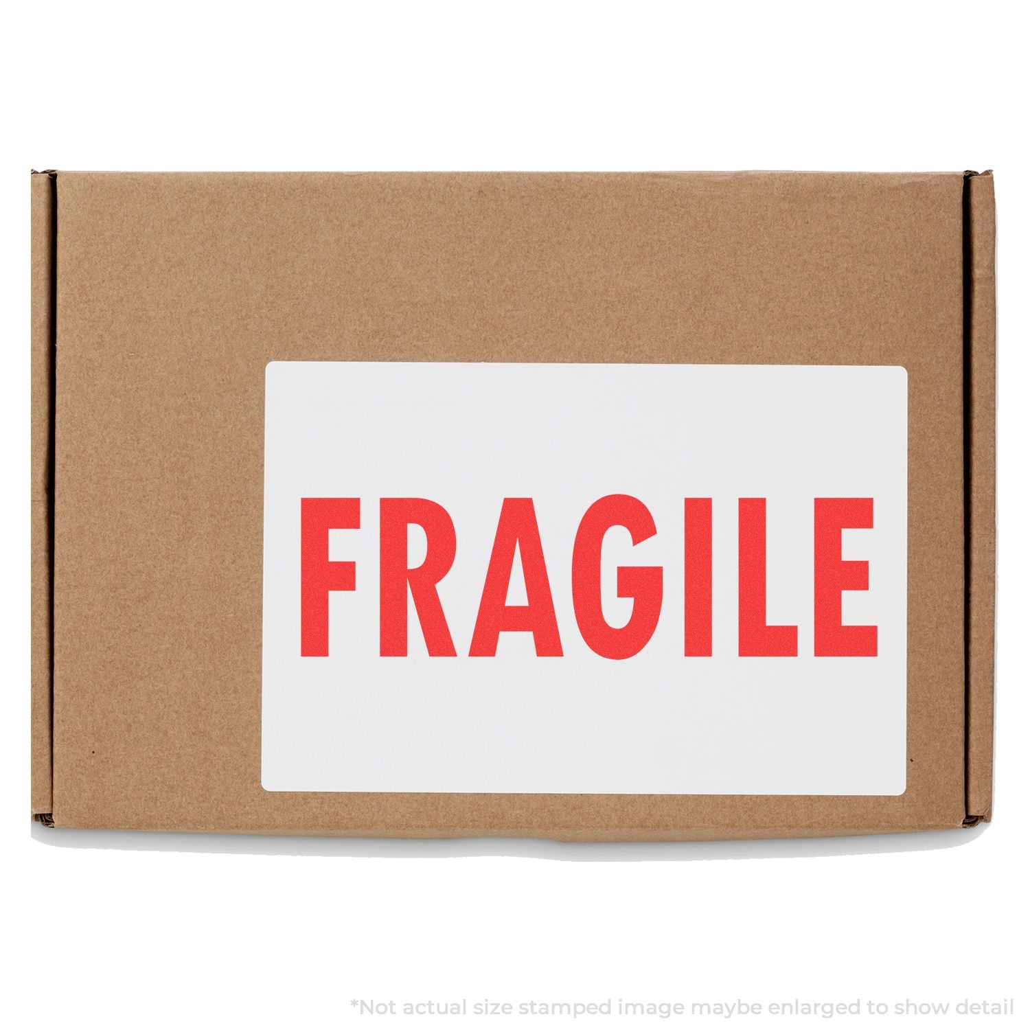 Cardboard shipping box with red FRAGILE label for delicate package delivery.