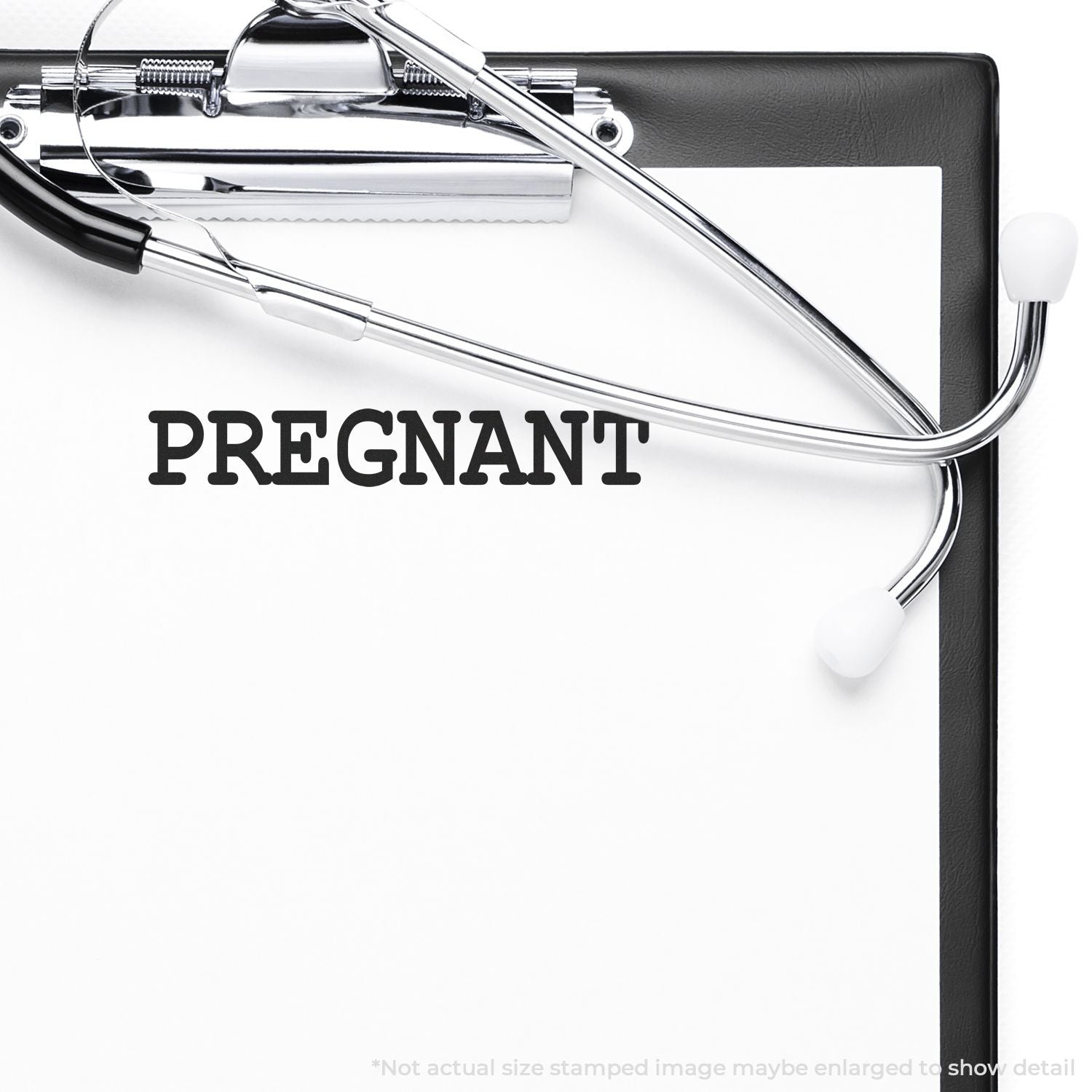 Stethoscope over black medical briefcase with PREGNANT text, promoting pregnancy and prenatal care, clinic visits and doctor exams