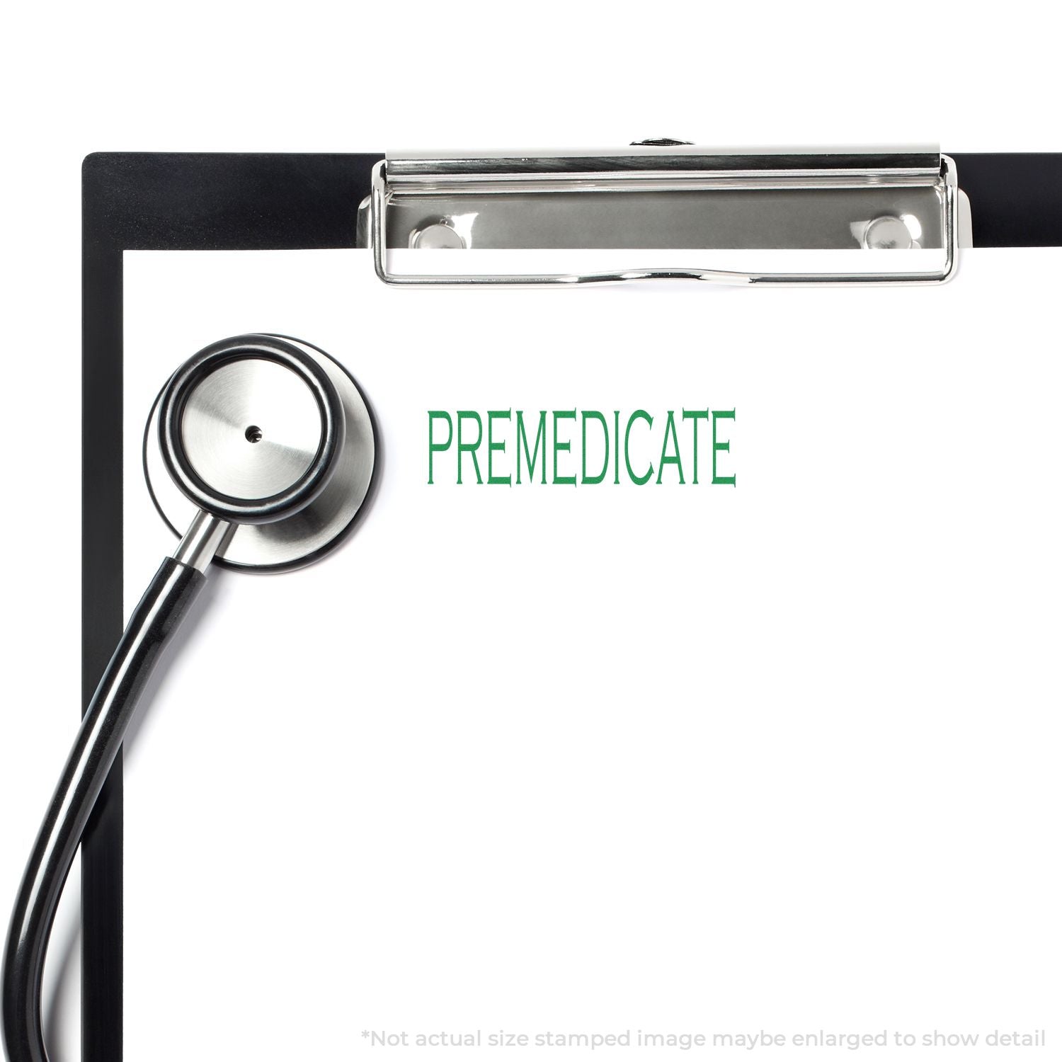 Clipboard with stethoscope and PREMEDICATE text, medical healthcare concept image