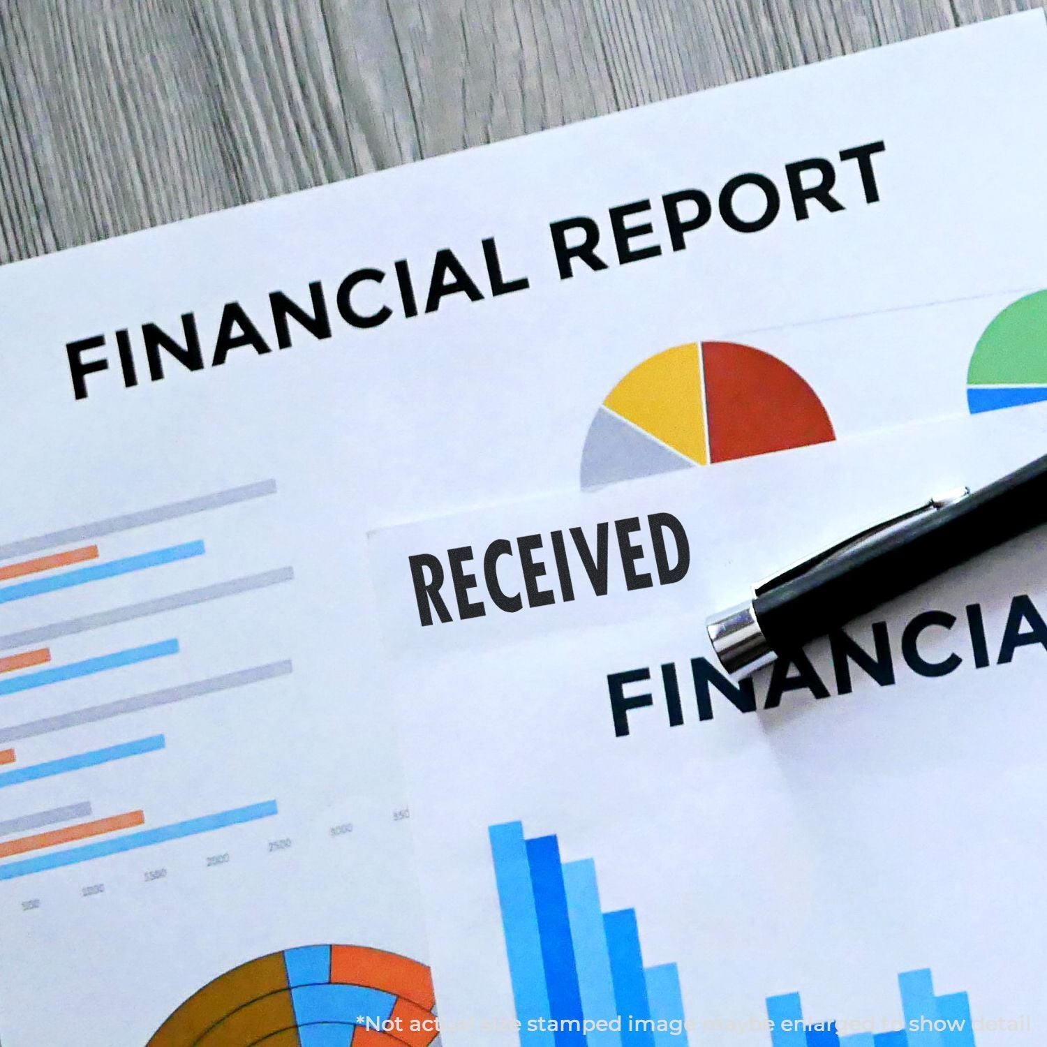 Financial report with colorful charts and graphs, business analytics document with pen on desk.