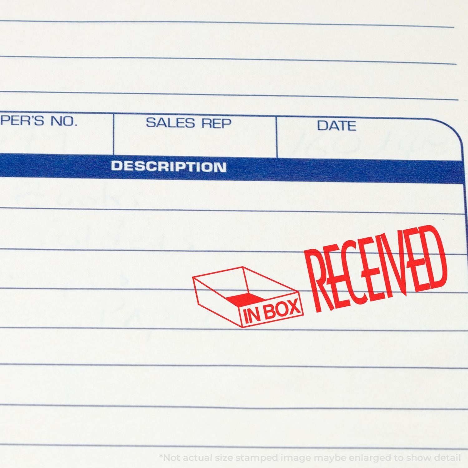 Sales order form with DESCRIPTION field and RECEIVED stamp, indicating document received in inbox.